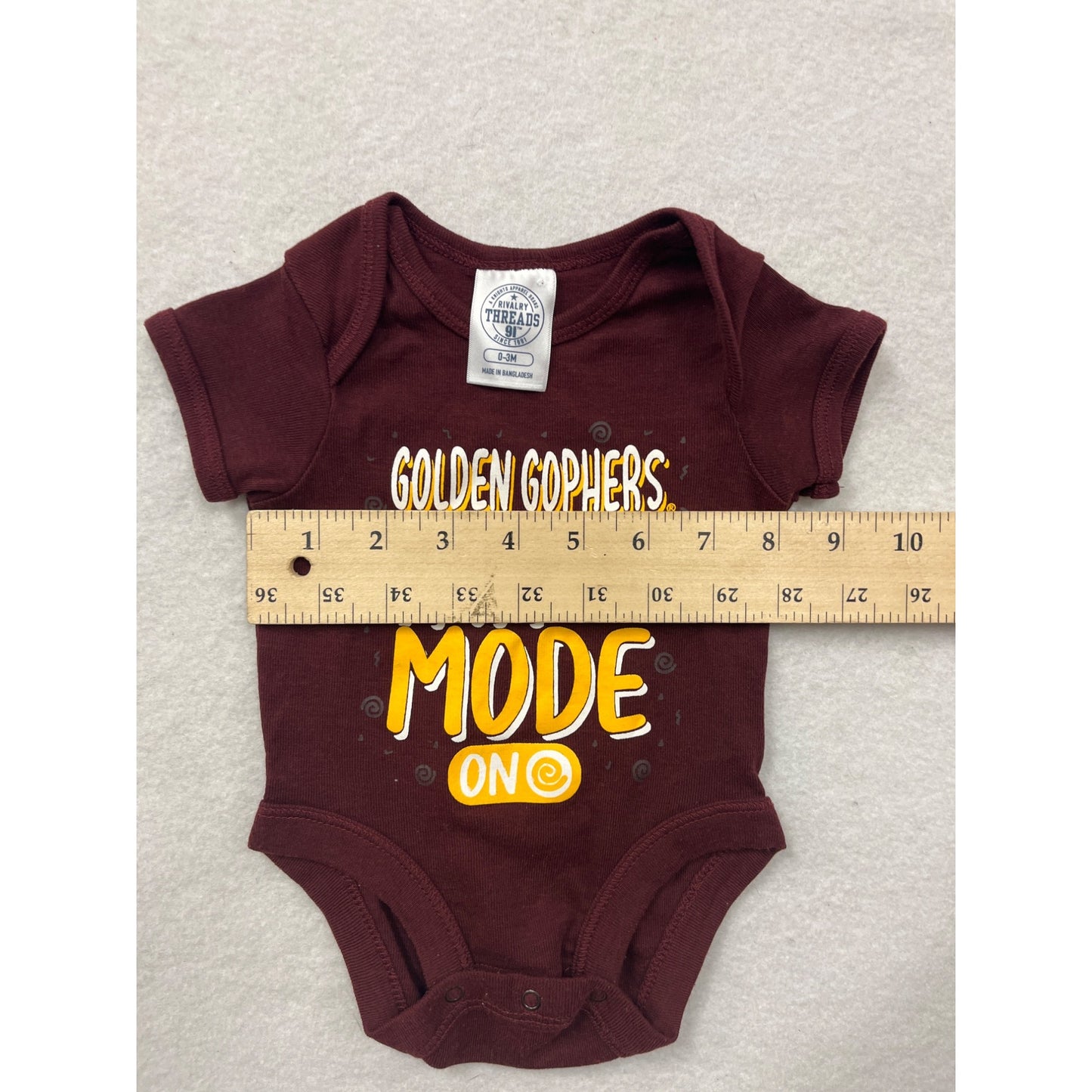 Golden Gophers Fan Mode On Baby bodysuit 0-3M Maroon By Rivalry Threads #6454
