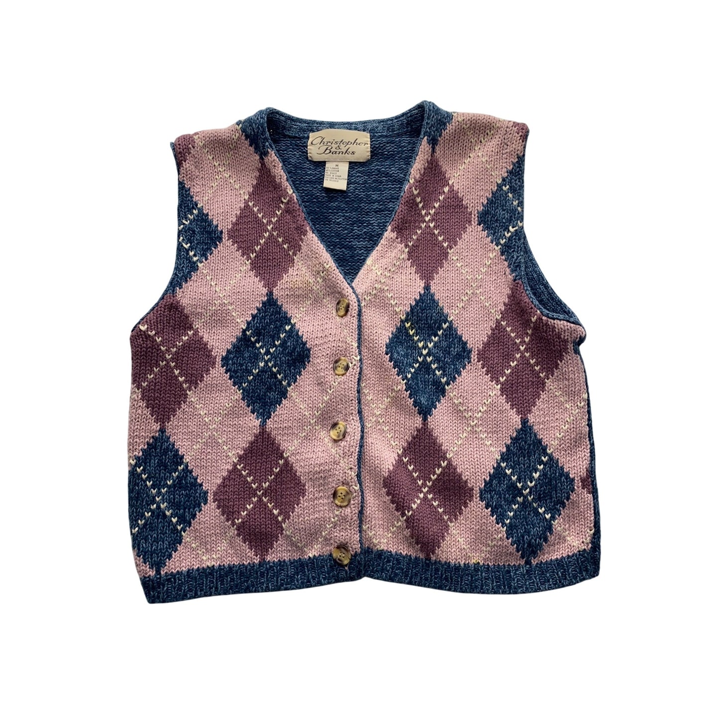Vintage Christopher & Banks Womens Argyle Knit Sweater Vest #7286