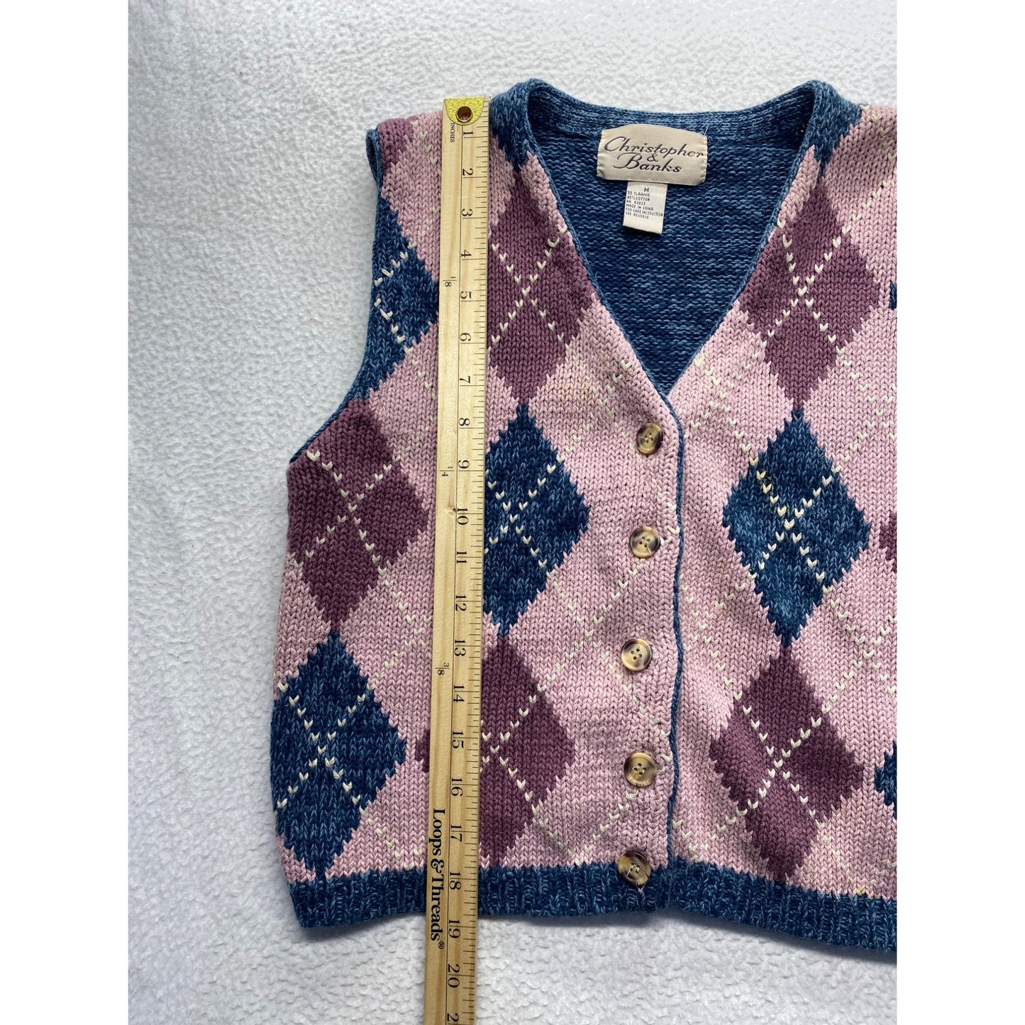 Vintage Christopher & Banks Womens Argyle Knit Sweater Vest #7286