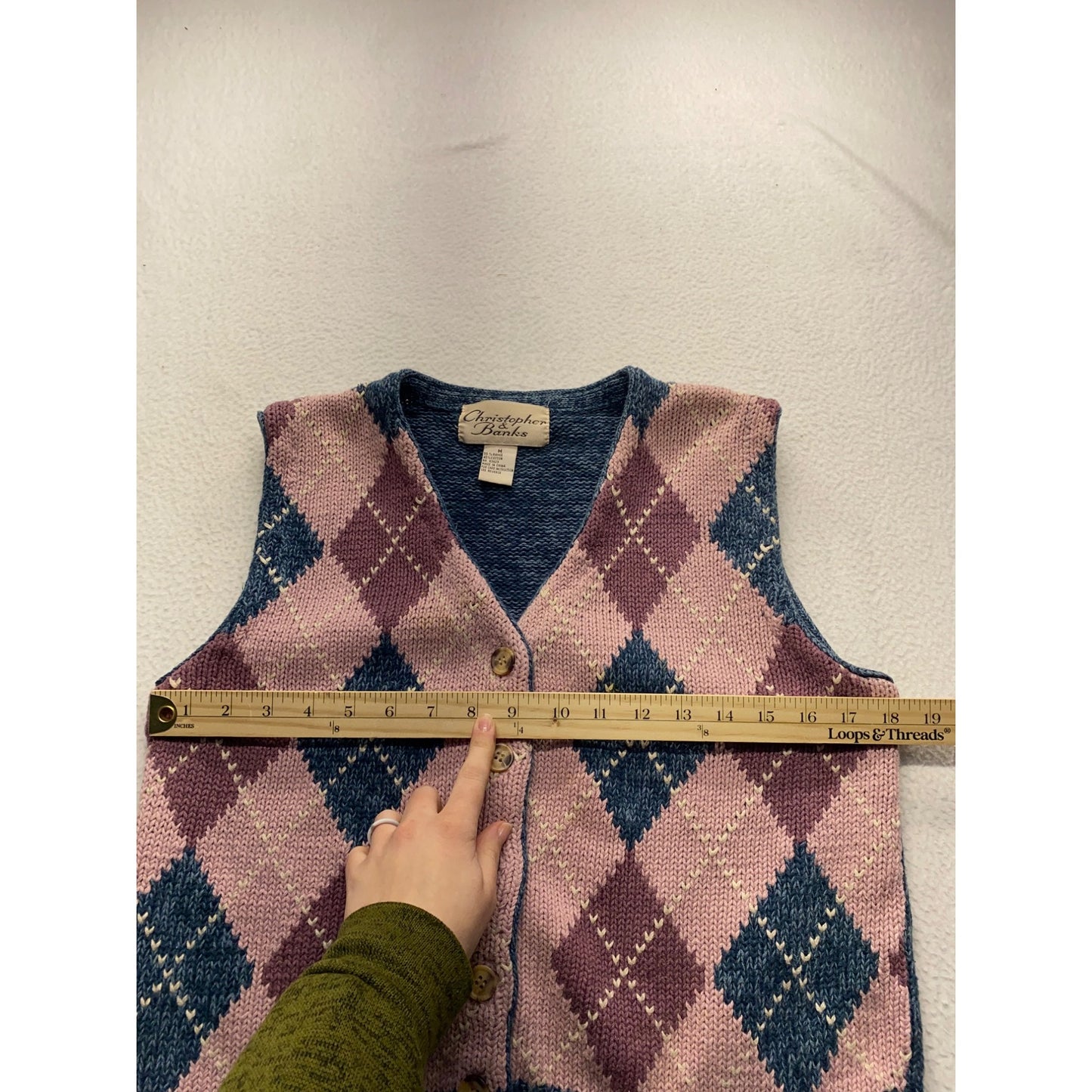 Vintage Christopher & Banks Womens Argyle Knit Sweater Vest #7286