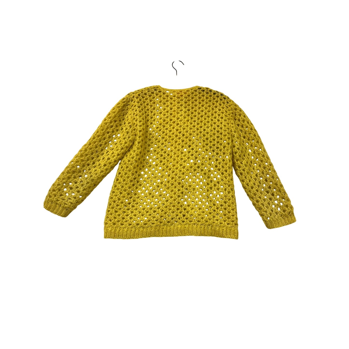Vintage Saks Fifth Avenue Hand-Knit Yellow Open Weave Button Cardigan Sweater Size Medium #67A