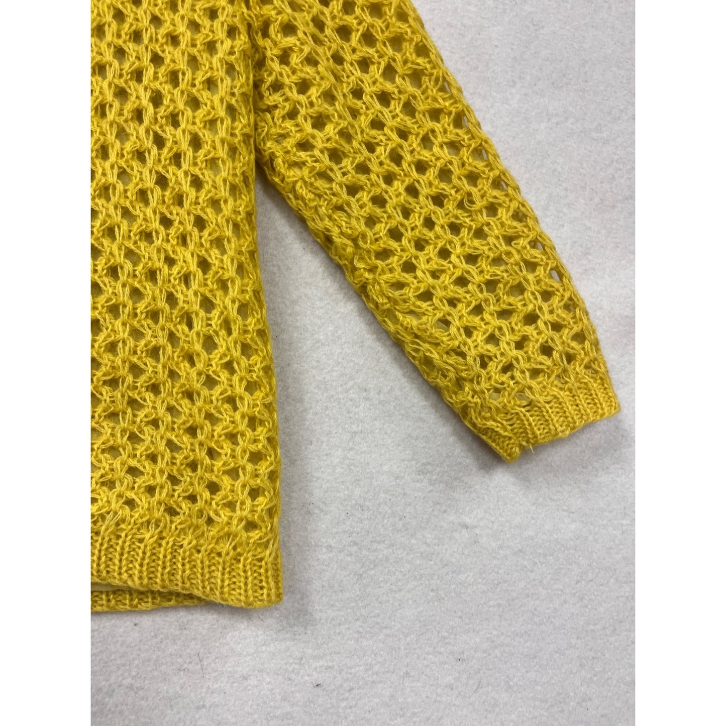 Vintage Saks Fifth Avenue Hand-Knit Yellow Open Weave Button Cardigan Sweater Size Medium #67A