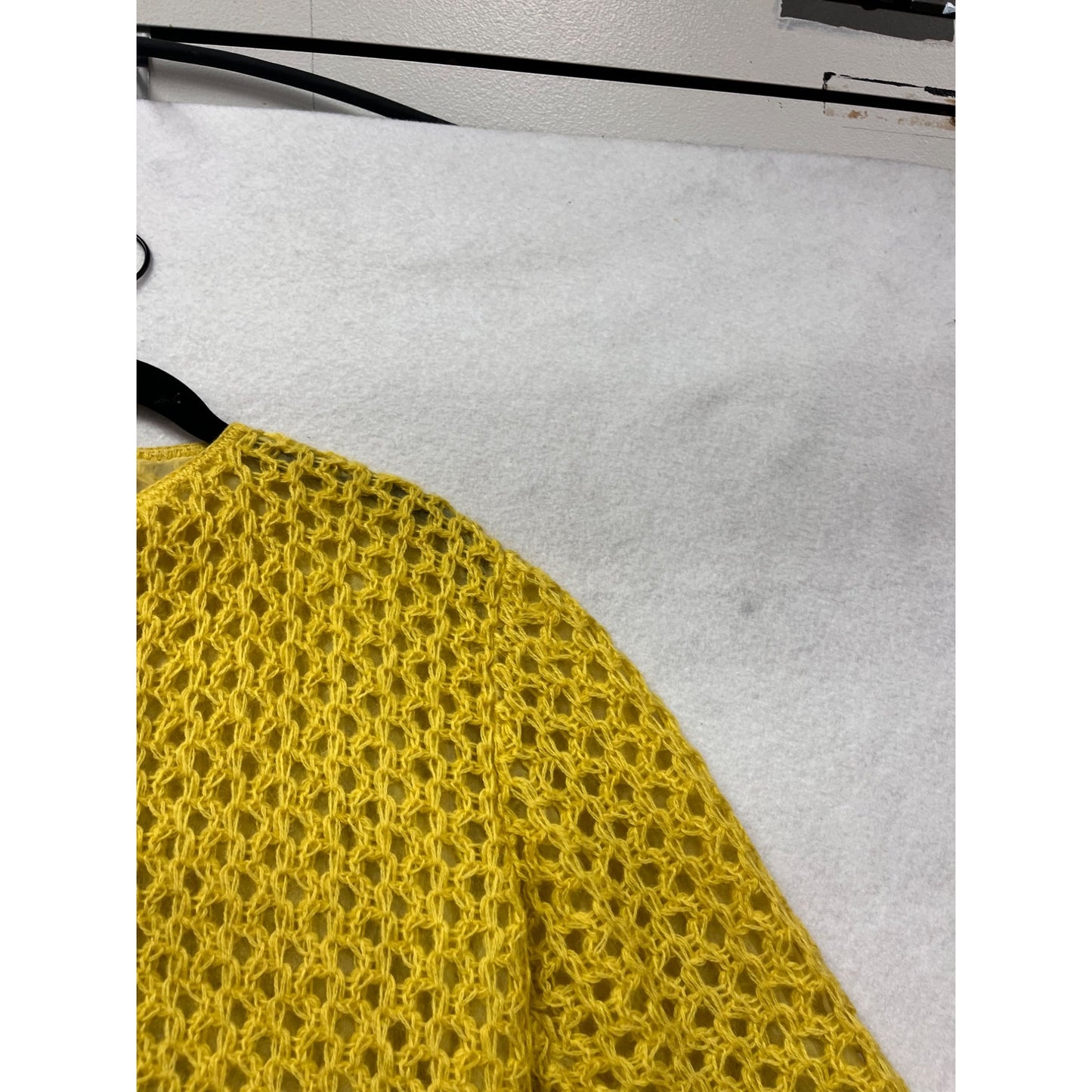 Vintage Saks Fifth Avenue Hand-Knit Yellow Open Weave Button Cardigan Sweater Size Medium #67A