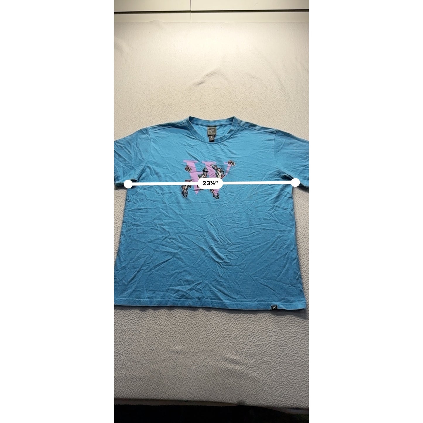 Houston White Blue Graphic Tee With Floral "W" Design 100% Cotton Size L #9314