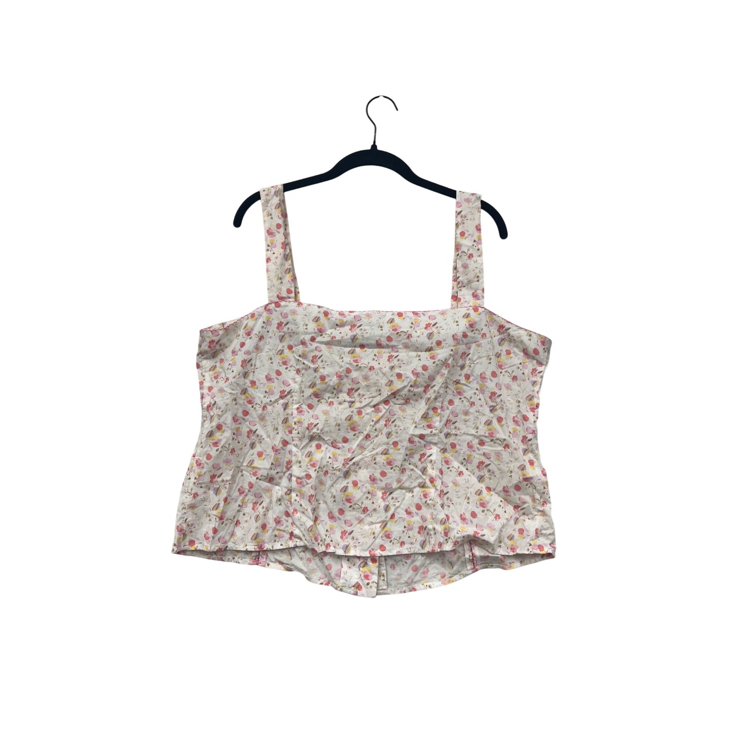 Vintage St. Johns Bay Floral Print Cotton Sleeveless Top XL Womens Button-Down #6761