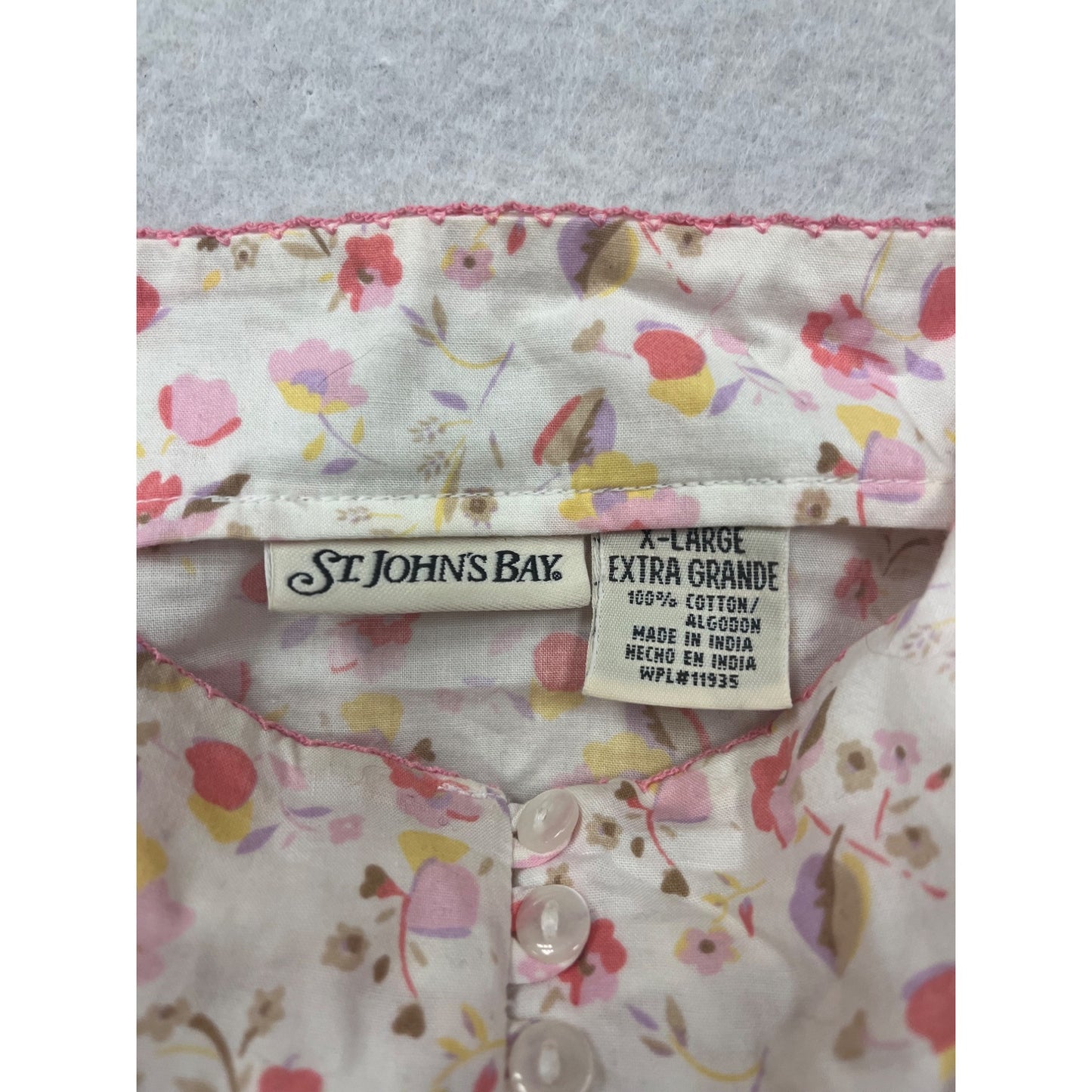 Vintage St. Johns Bay Floral Print Cotton Sleeveless Top XL Womens Button-Down #6761