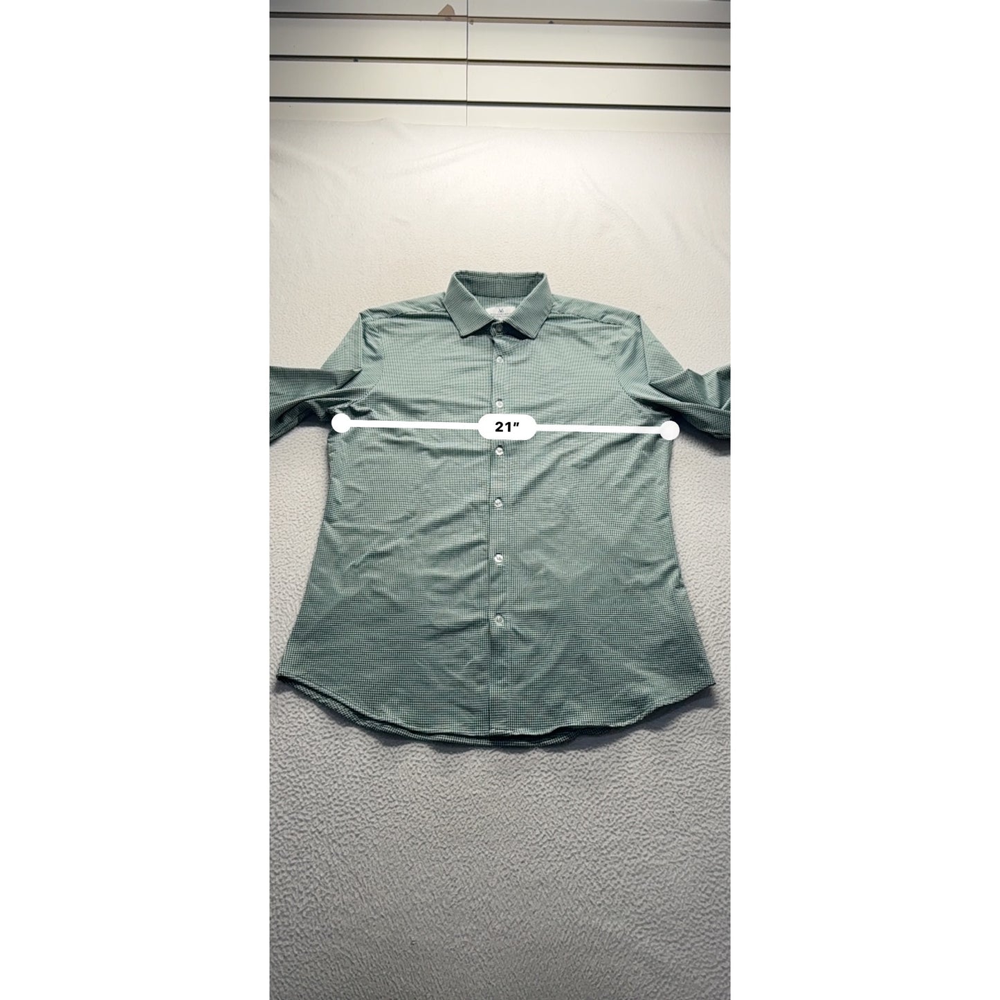 Mizzen+Main Trim Fit Green Checkered Long Sleeve Dress Shirt Size L #9051