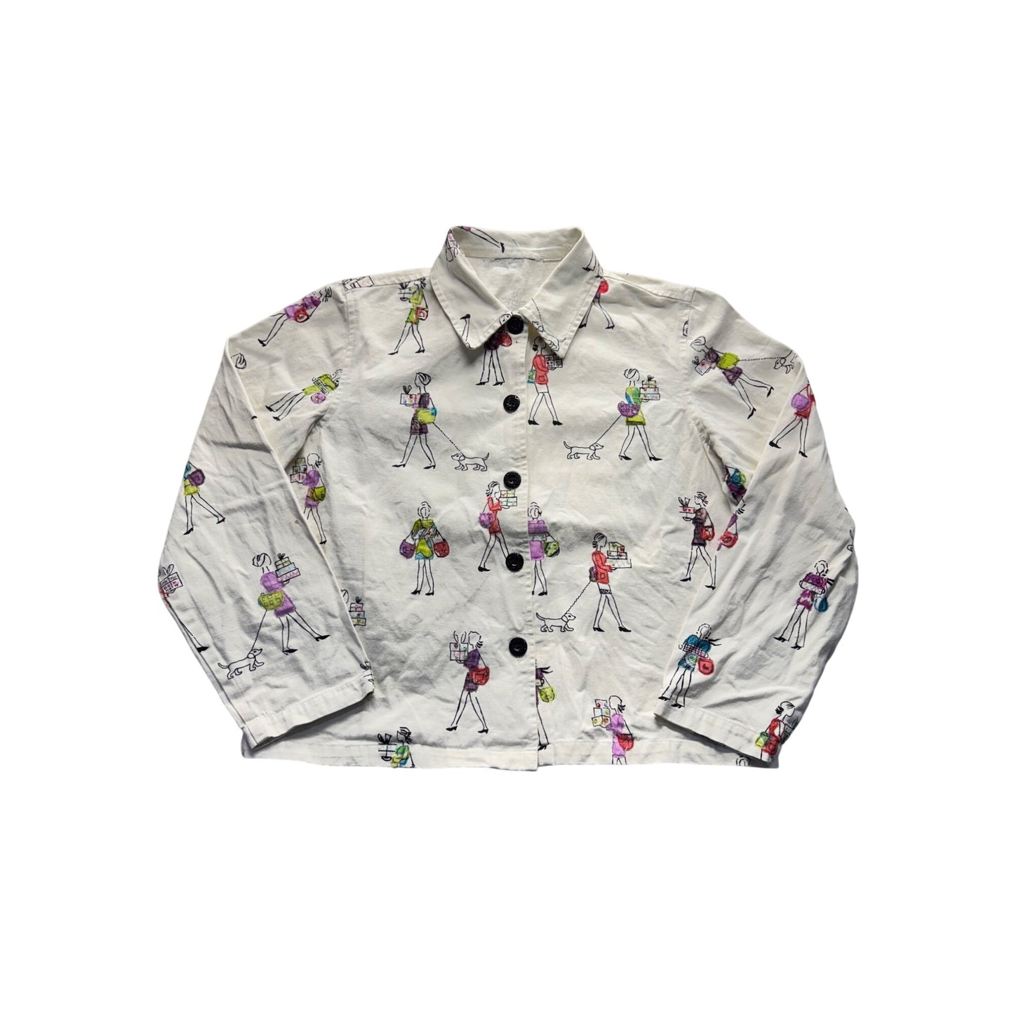 Womens White Top W/ Colorful Fashion Illustration Print & Bead Details #7806