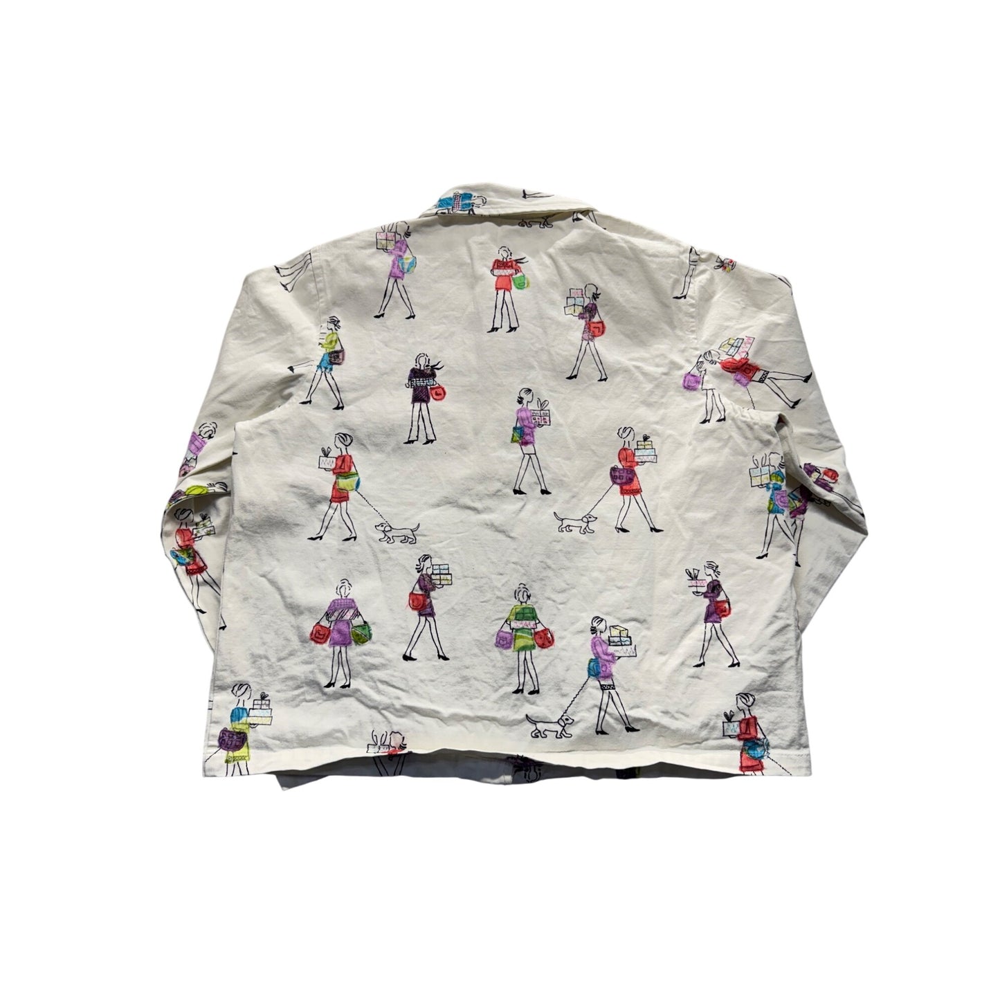 Womens White Top W/ Colorful Fashion Illustration Print & Bead Details #7806