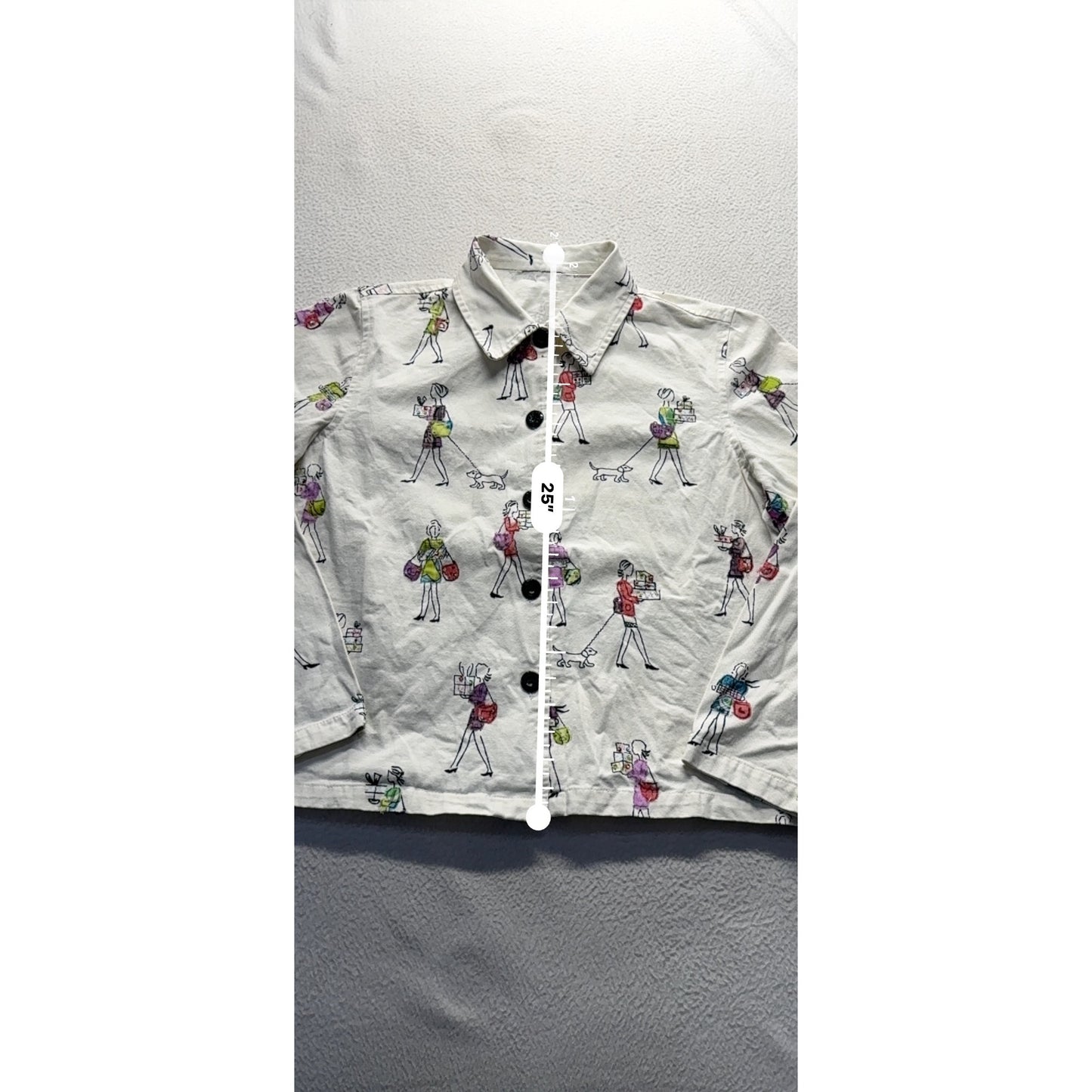 Womens White Top W/ Colorful Fashion Illustration Print & Bead Details #7806