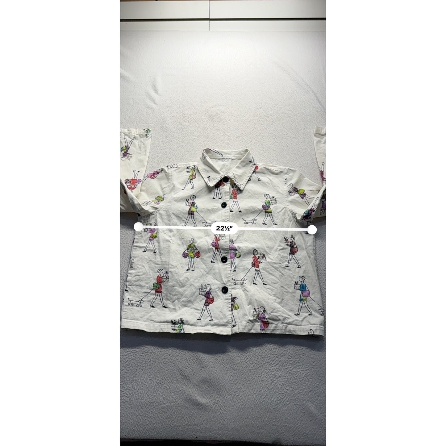 Womens White Top W/ Colorful Fashion Illustration Print & Bead Details #7806