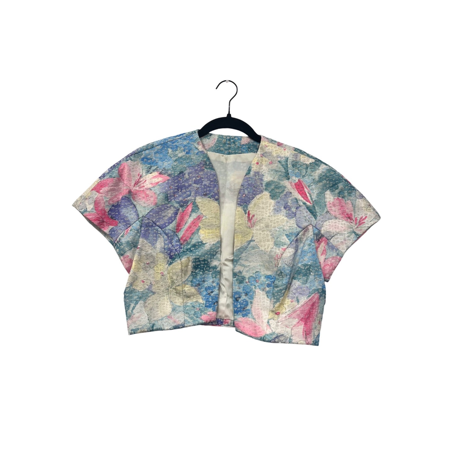 Vintage 90s Floral Cropped Bolero Jacket With Open Front Design Medium/Large #6958