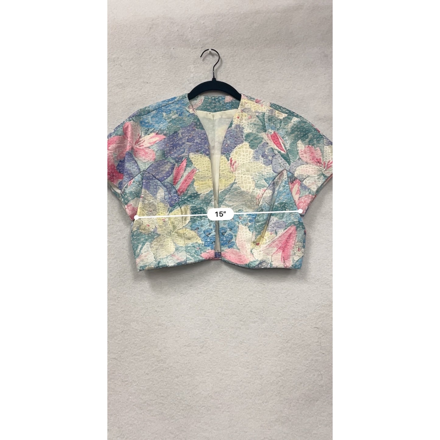 Vintage 90s Floral Cropped Bolero Jacket With Open Front Design Medium/Large #6958