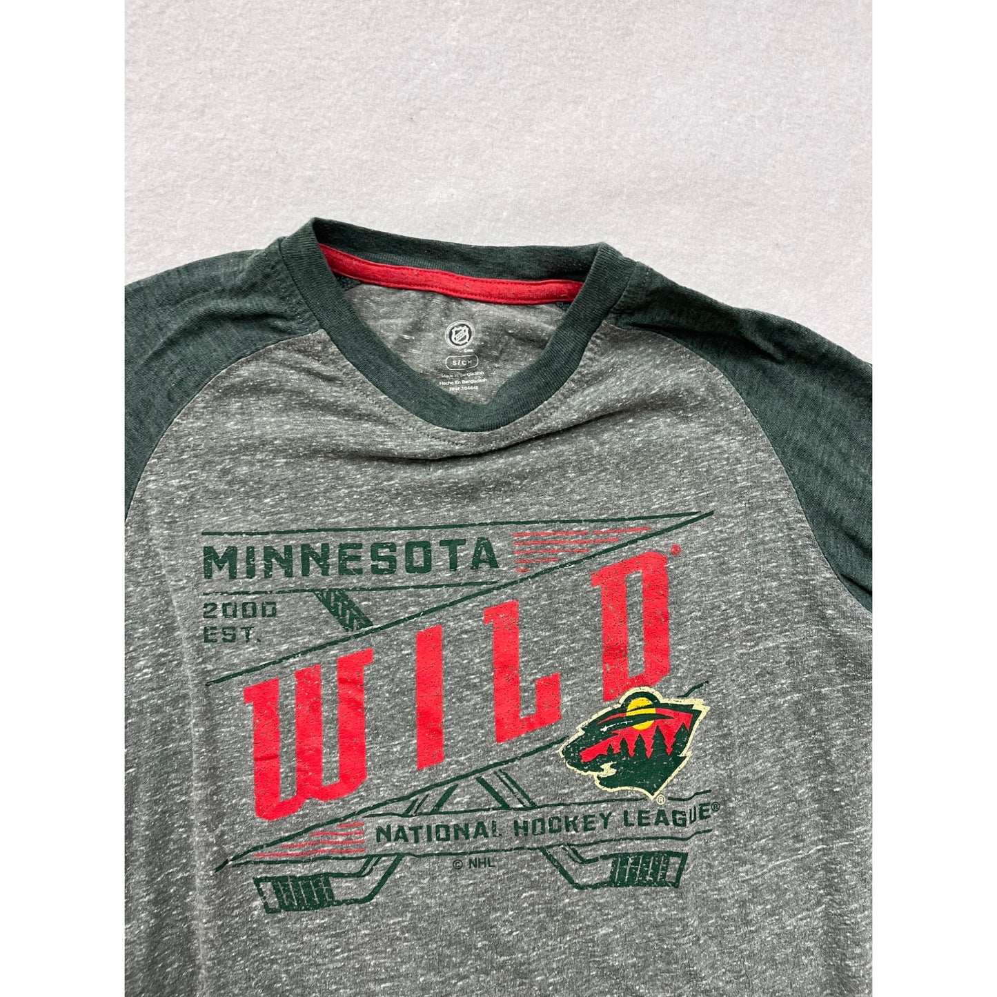 Minnesota Wild NHL Mens Long Sleeve Raglan Shirt Gray & Green Small Cotton & Rayon Blend #6465