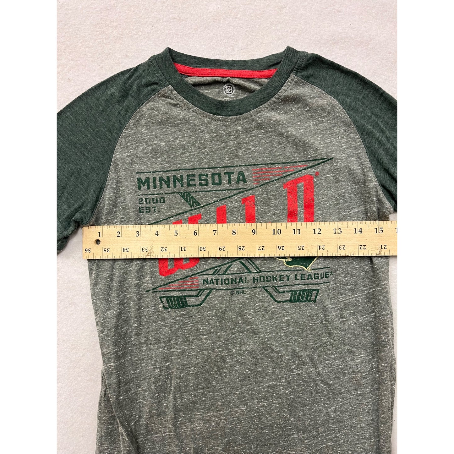 Minnesota Wild NHL Mens Long Sleeve Raglan Shirt Gray & Green Small Cotton & Rayon Blend #6465