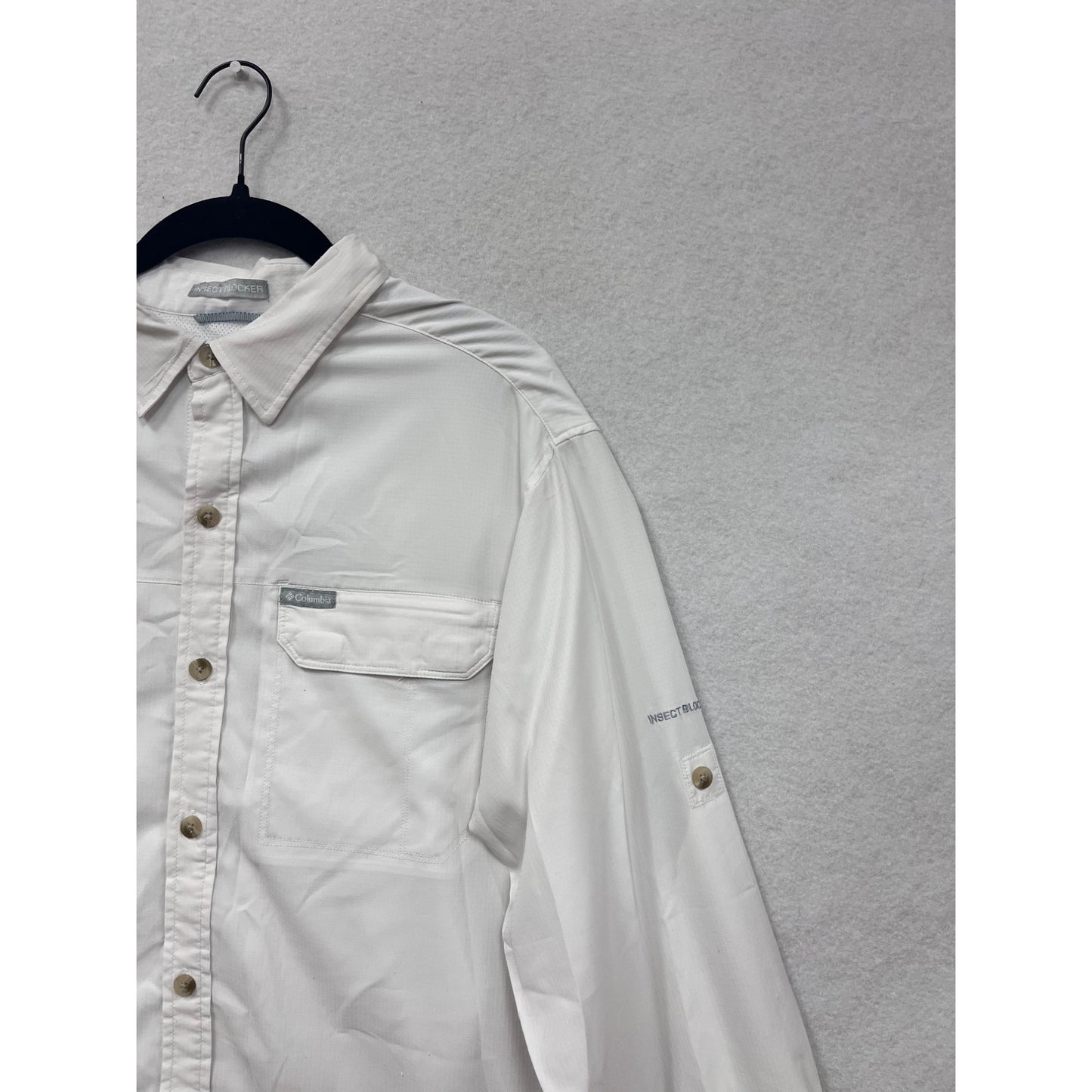 Columbia Mens Medium White Insect Blocker Long Sleeve Button-Up Shirt #6812