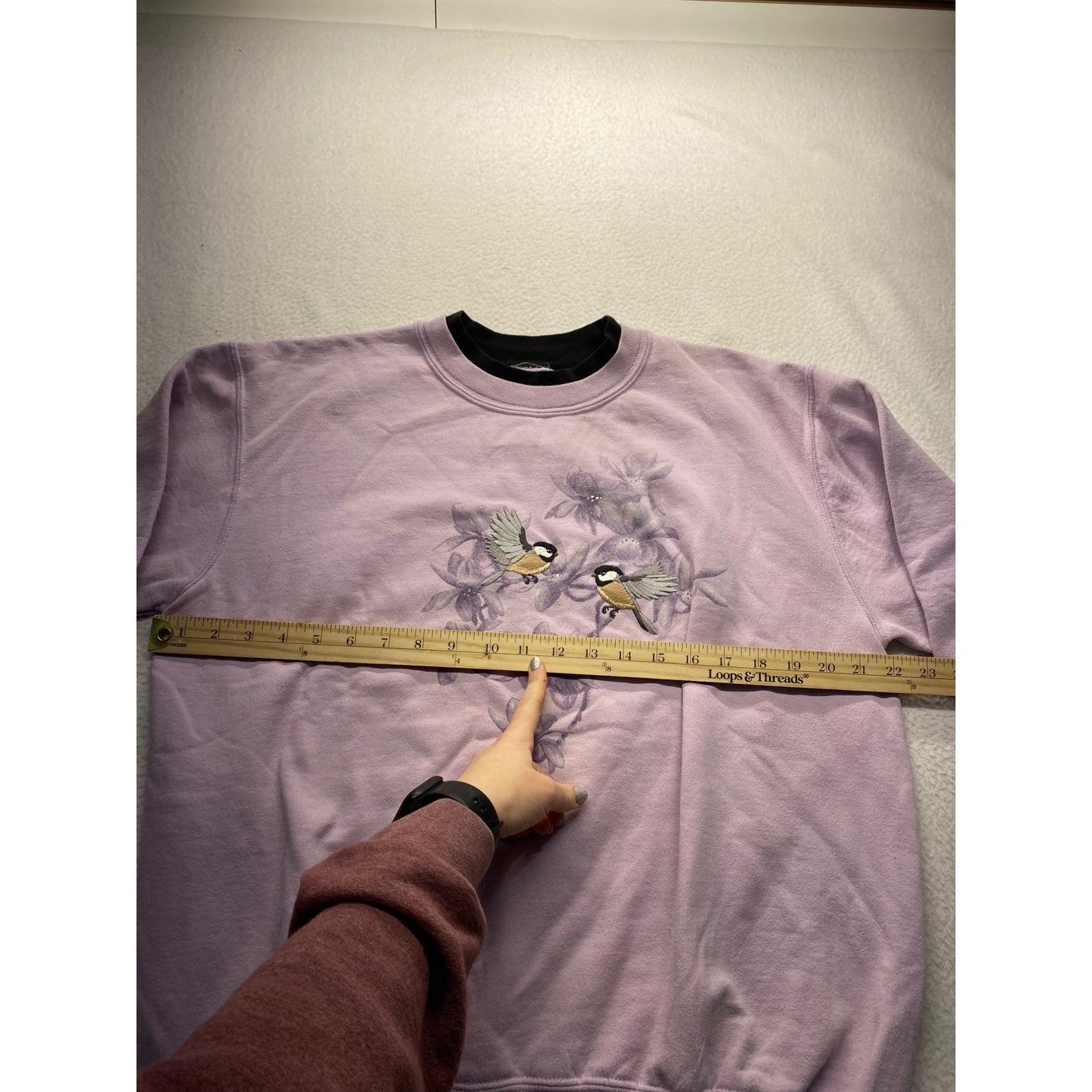 Vintage Morning Sun lavender bird sweater #7172