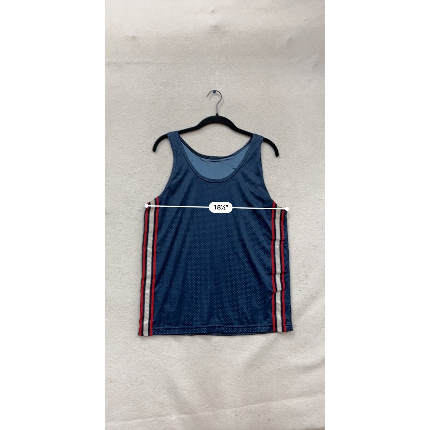 Athletic Navy Blue Mesh Tank Top With Red & White Stripes #730A