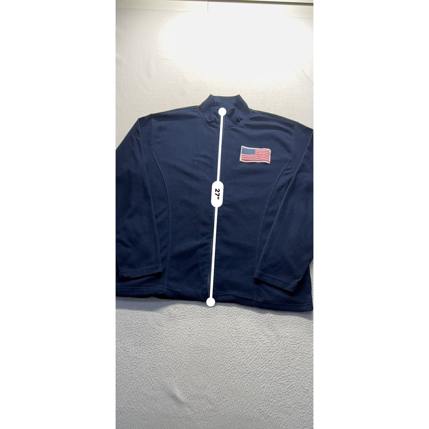 Navy Full-Zip Fleece Jacket With American Flag Patch Mens L/XL #7818