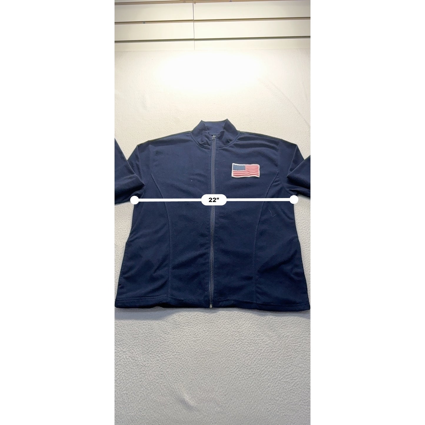 Navy Full-Zip Fleece Jacket With American Flag Patch Mens L/XL #7818