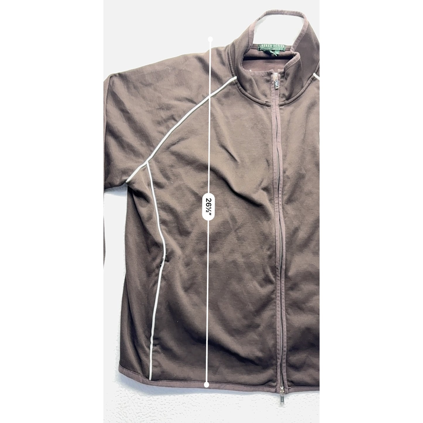 Lauren Active Womens Brown Full-Zip Jacket W/ White Piping #7493