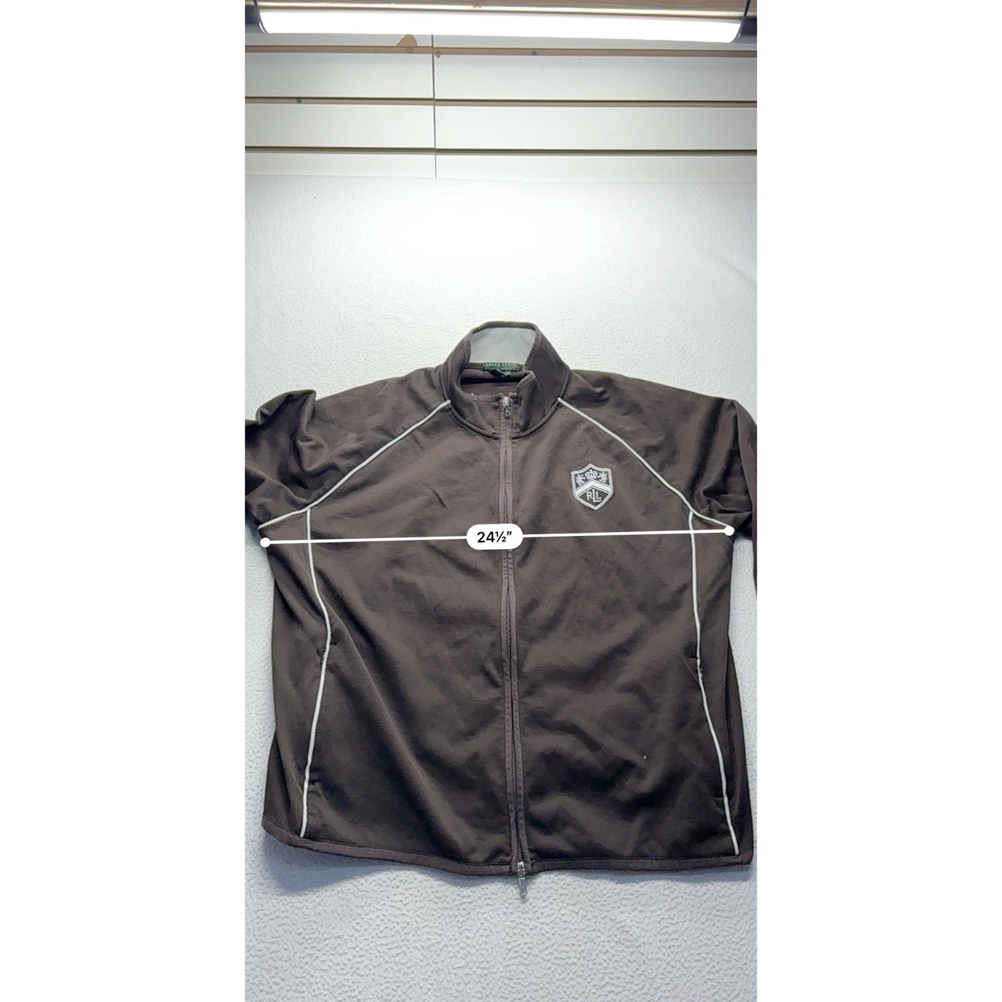 Lauren Active Womens Brown Full-Zip Jacket W/ White Piping #7493