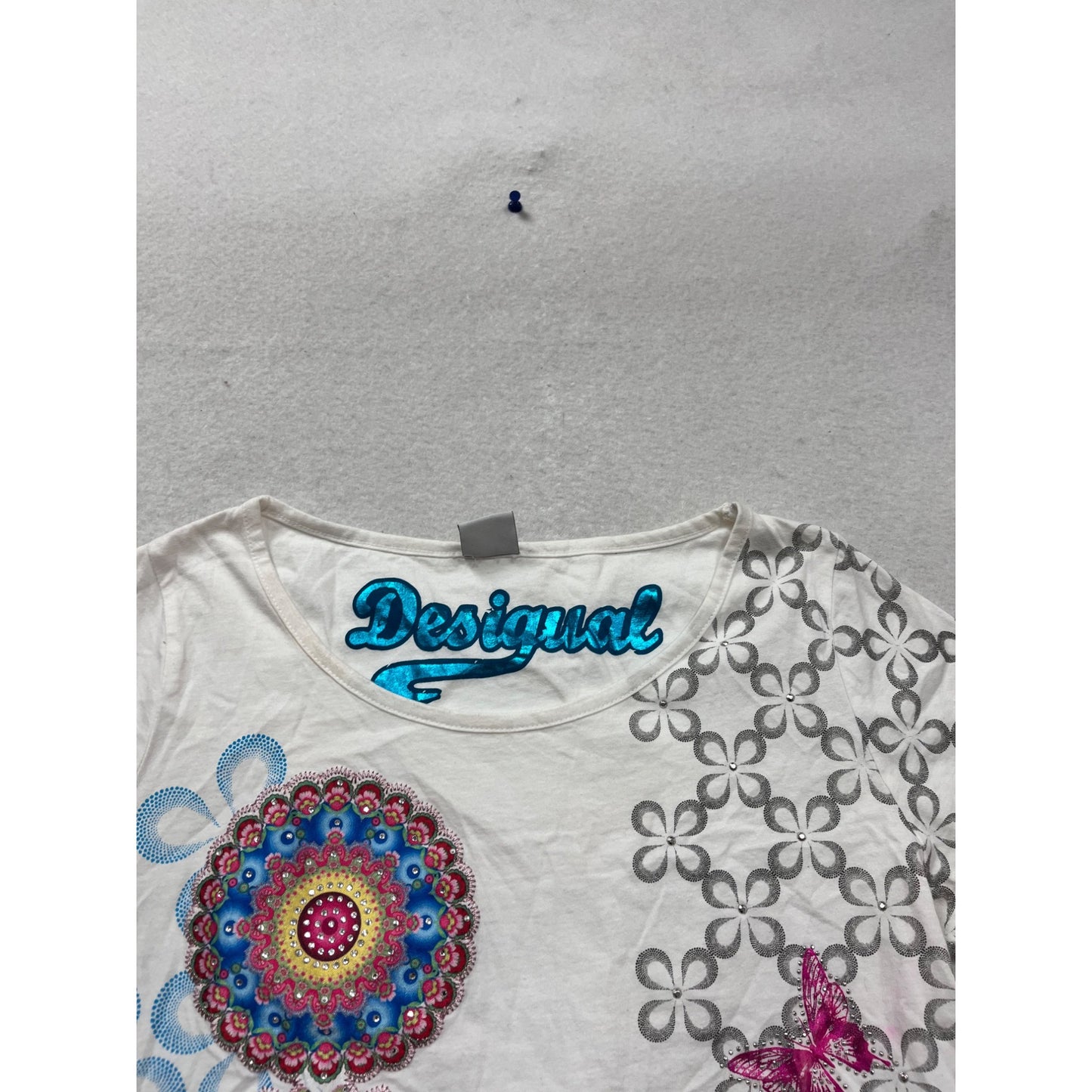 Desigual Womens Graphic Shirt S Cotton Short Sleeve White & Multicolor #765A
