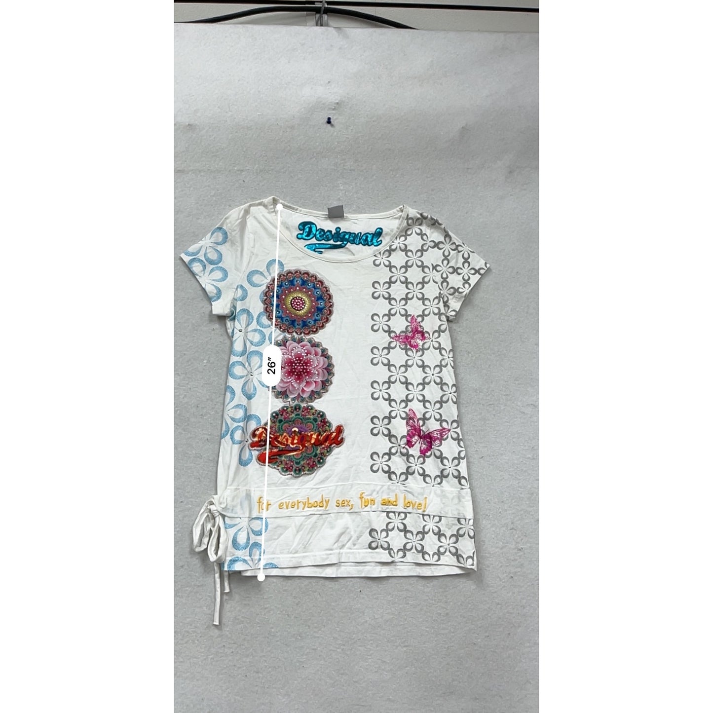 Desigual Womens Graphic Shirt S Cotton Short Sleeve White & Multicolor #765A