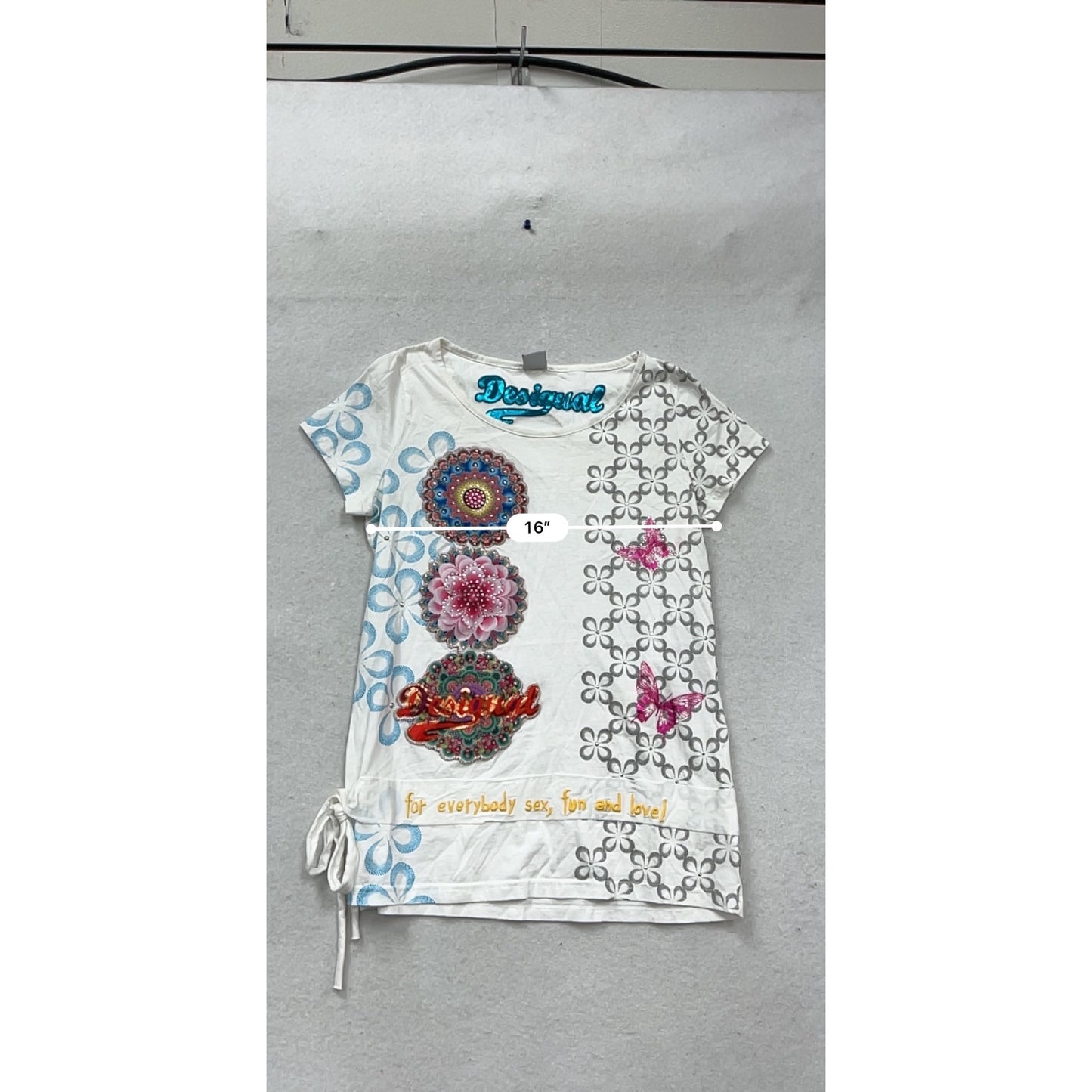 Desigual Womens Graphic Shirt S Cotton Short Sleeve White & Multicolor #765A