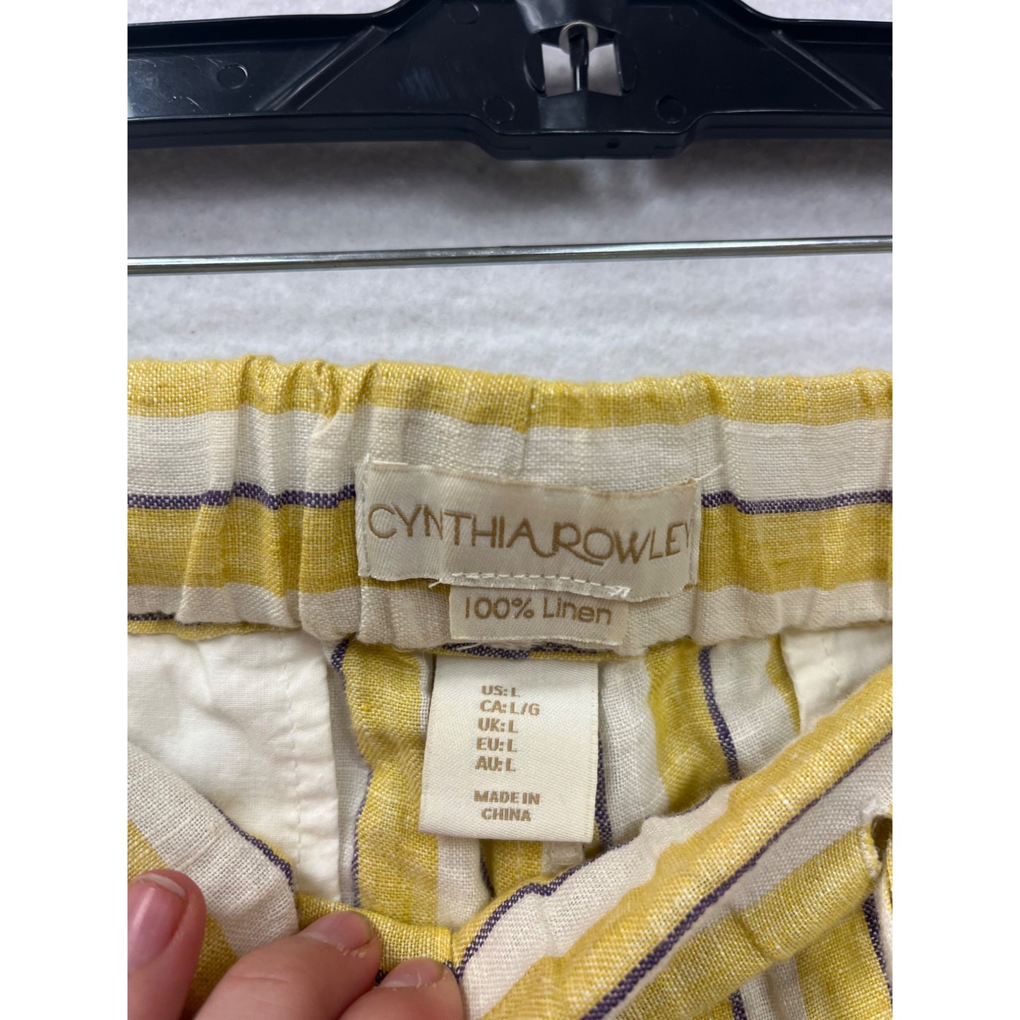 Cynthia Rowley Womens Large Yellow Striped Linen Pants #6624