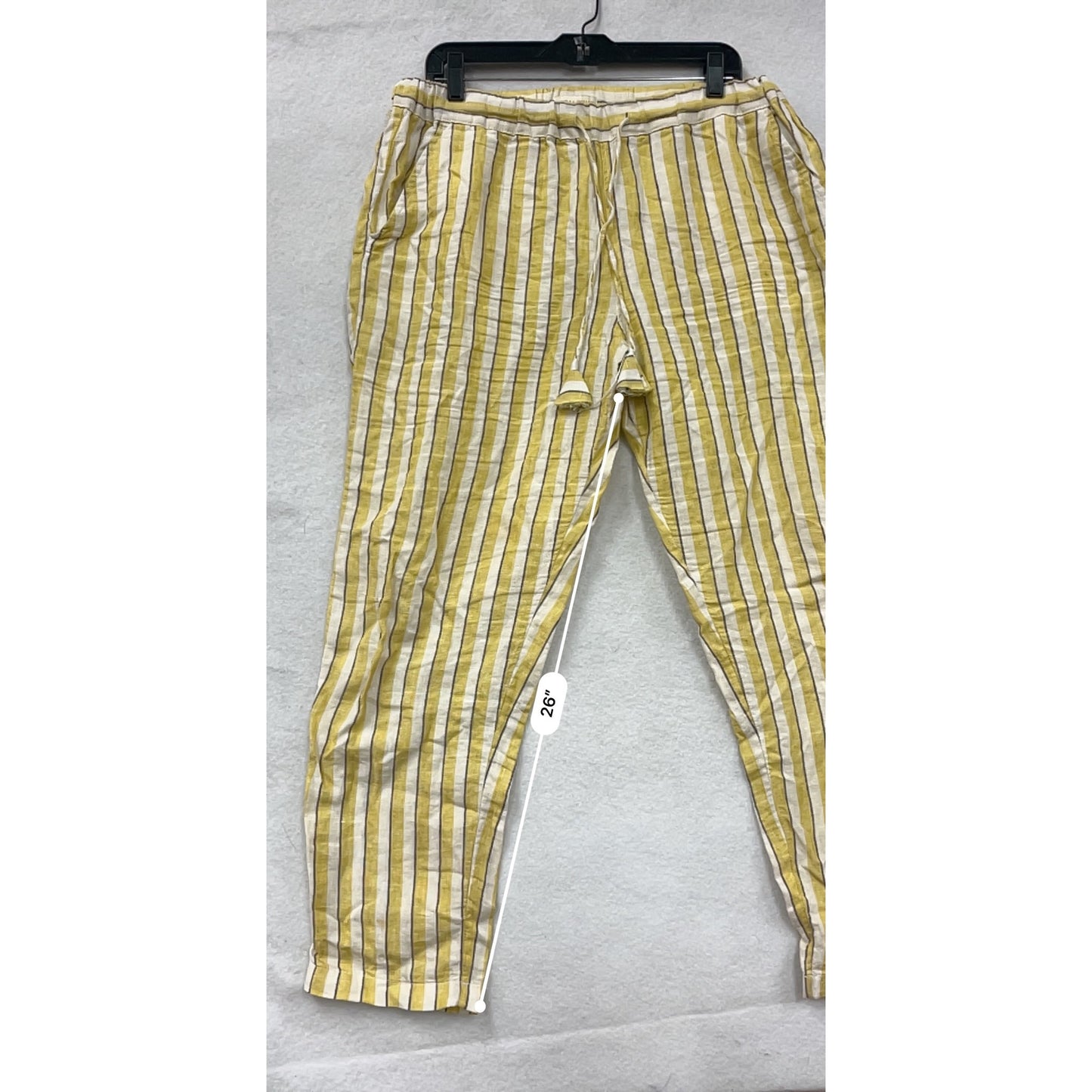 Cynthia Rowley Womens Large Yellow Striped Linen Pants #6624