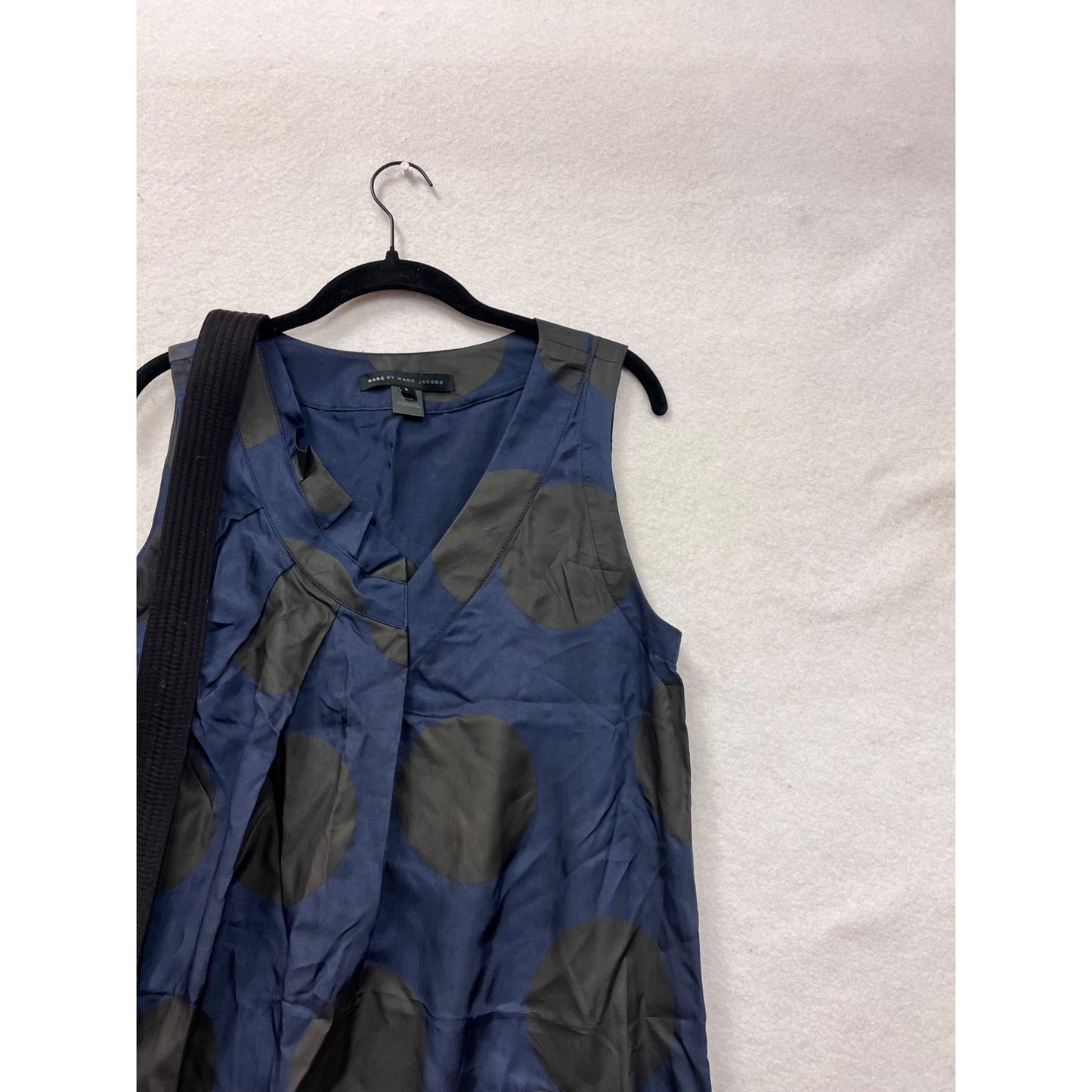 Marc By Marc Jacobs Womens Large Sleeveless Navy & Black Polka Dot Dress With Belt #8021
