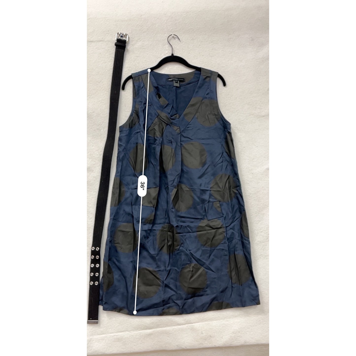 Marc By Marc Jacobs Womens Large Sleeveless Navy & Black Polka Dot Dress With Belt #8021