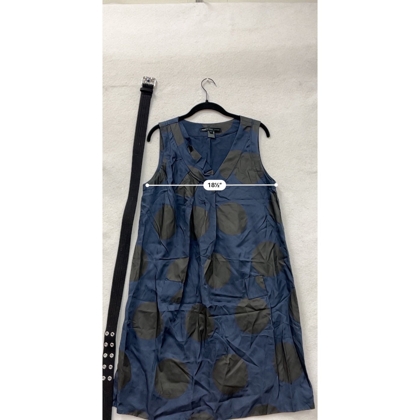 Marc By Marc Jacobs Womens Large Sleeveless Navy & Black Polka Dot Dress With Belt #8021