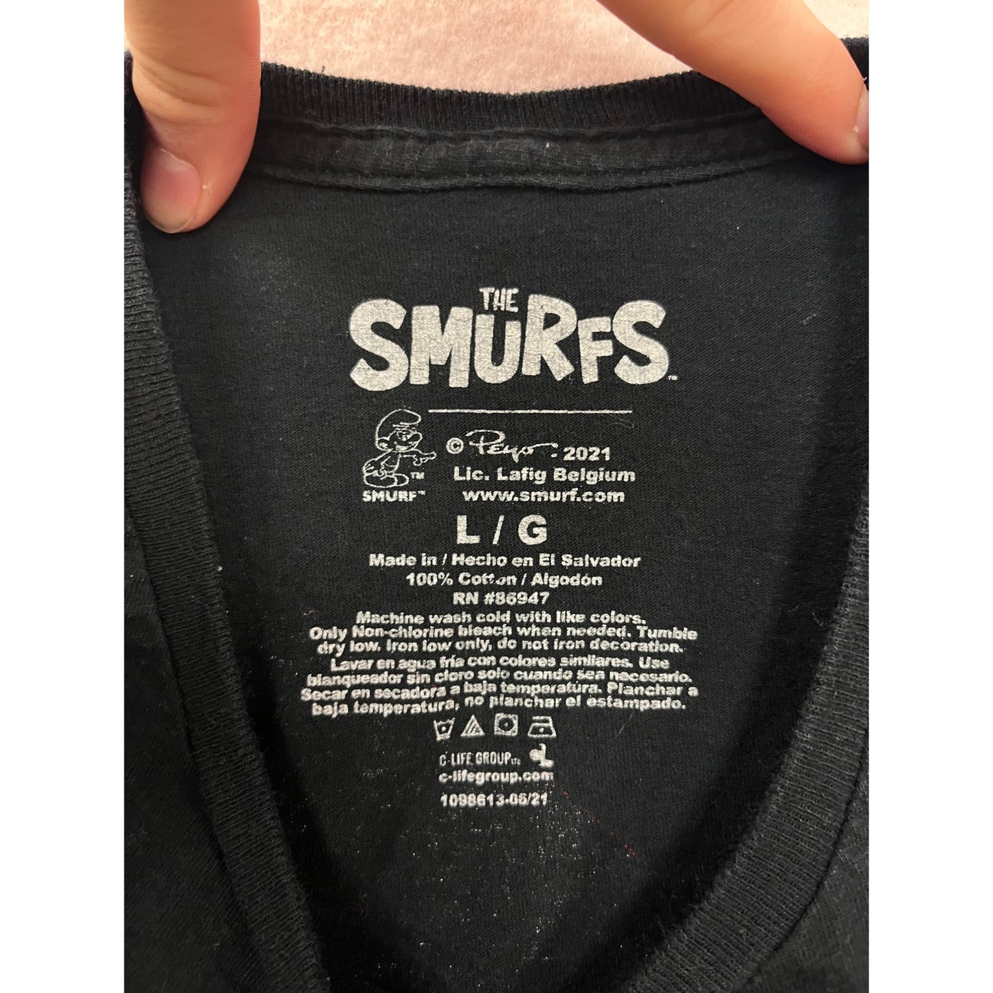 The Smurfs Black T-Shirt With Smurf Graphic Print Large #8357