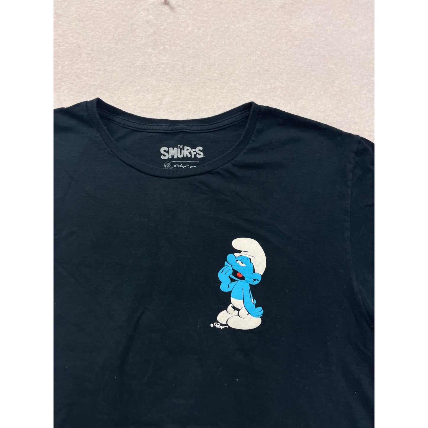 The Smurfs Black T-Shirt With Smurf Graphic Print Large #8357