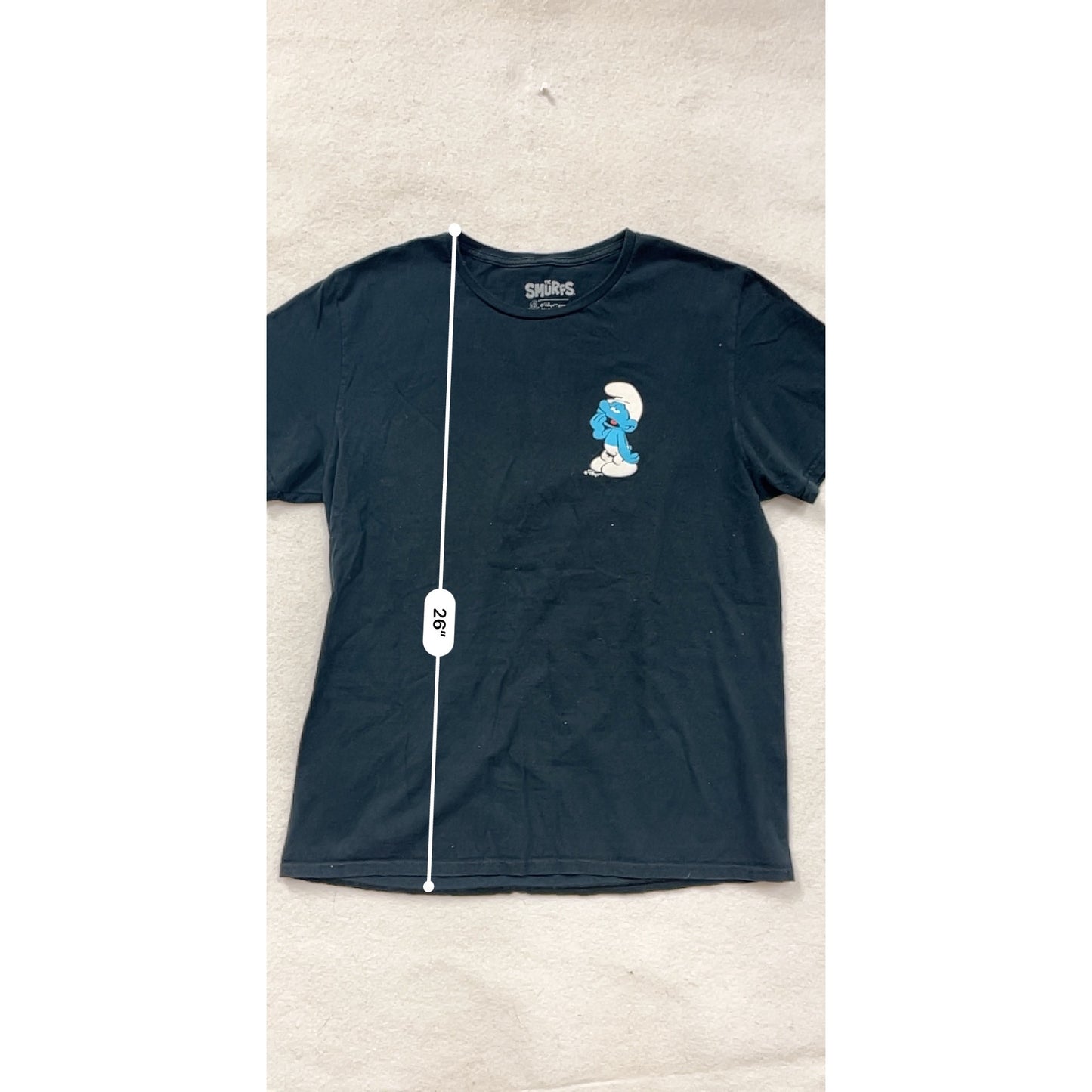 The Smurfs Black T-Shirt With Smurf Graphic Print Large #8357