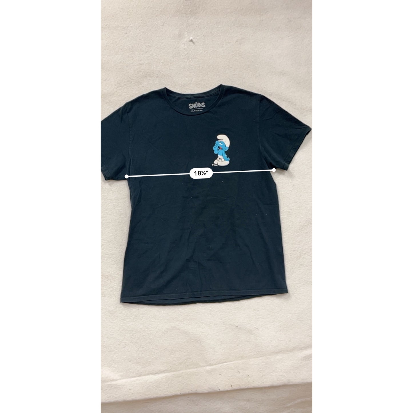 The Smurfs Black T-Shirt With Smurf Graphic Print Large #8357