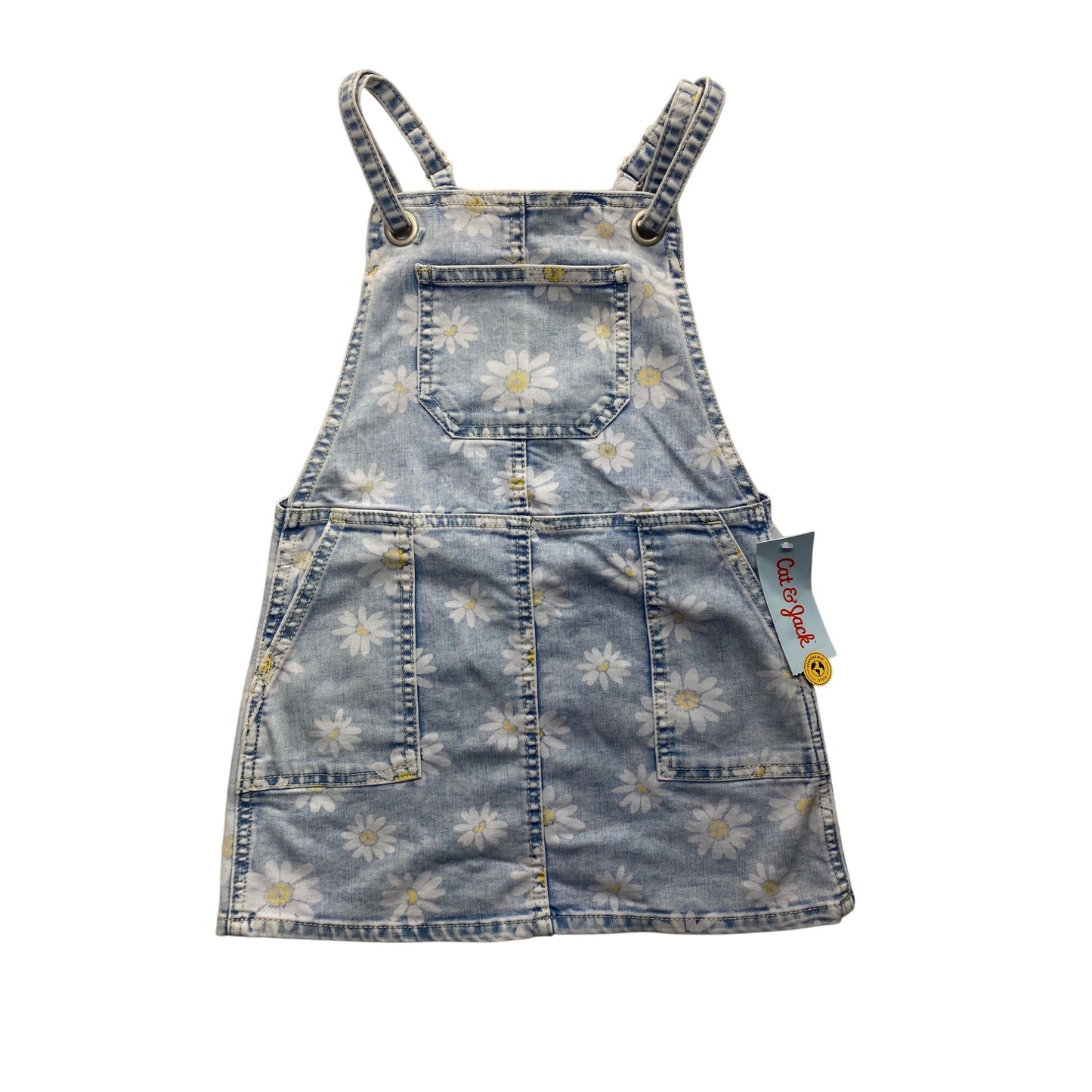 Blue Daisy Print Denim Overall Dress With Pockets By Cat & Jack #7274
