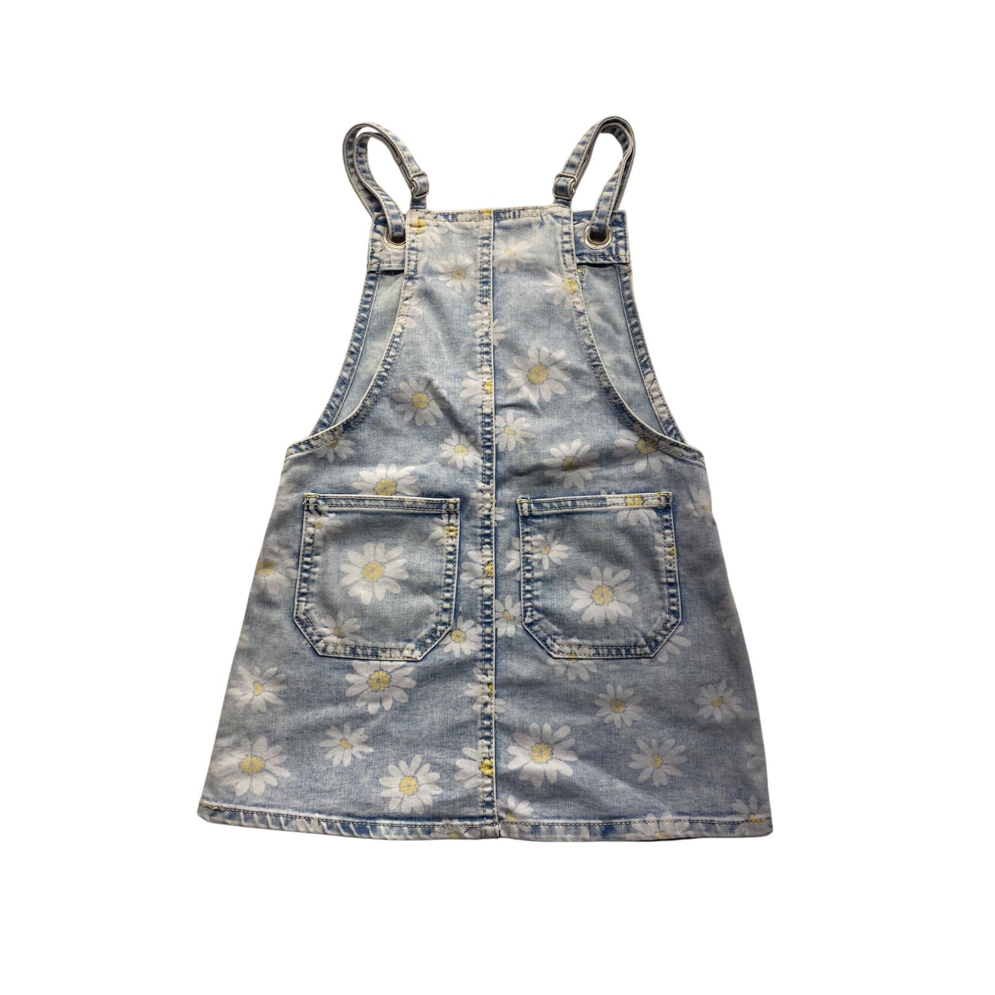Blue Daisy Print Denim Overall Dress With Pockets By Cat & Jack #7274