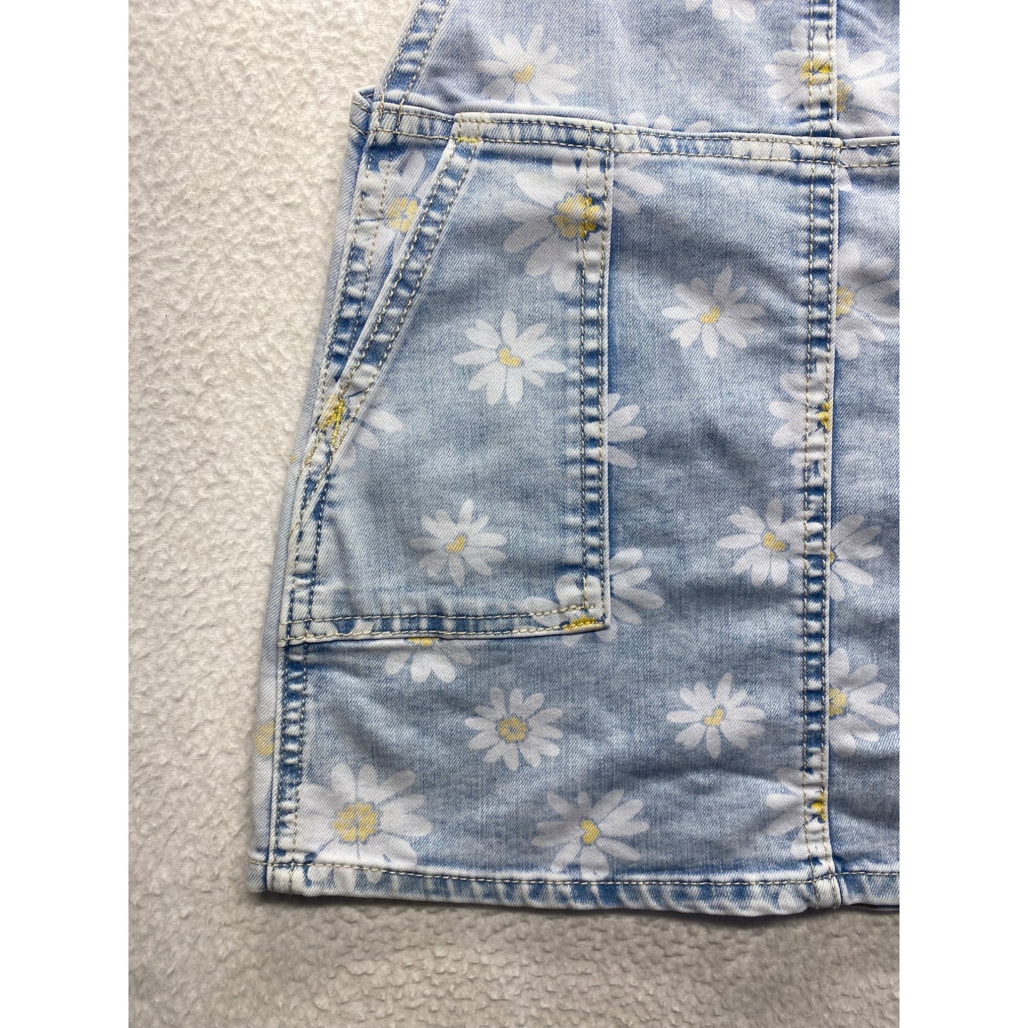 Blue Daisy Print Denim Overall Dress With Pockets By Cat & Jack #7274