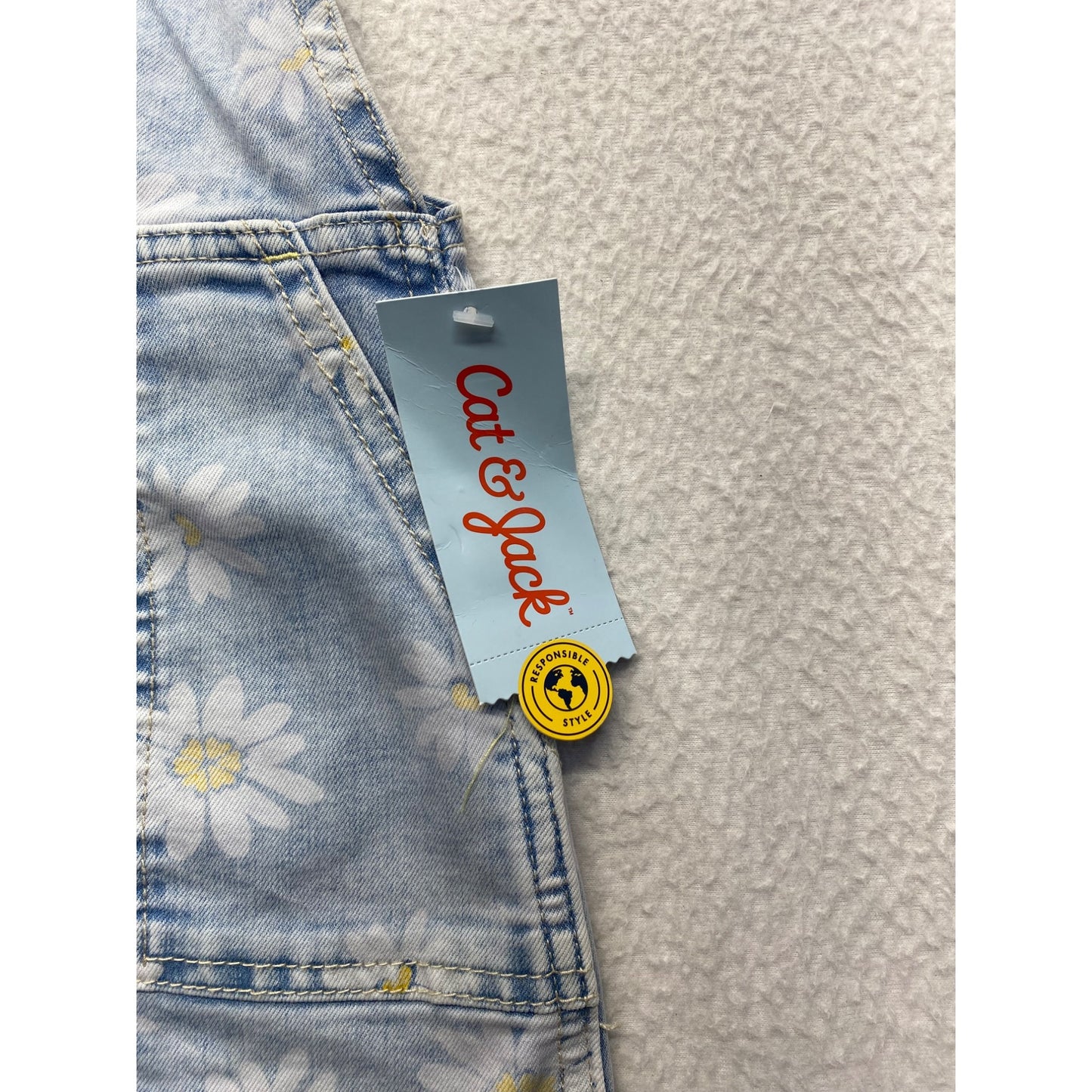 Blue Daisy Print Denim Overall Dress With Pockets By Cat & Jack #7274