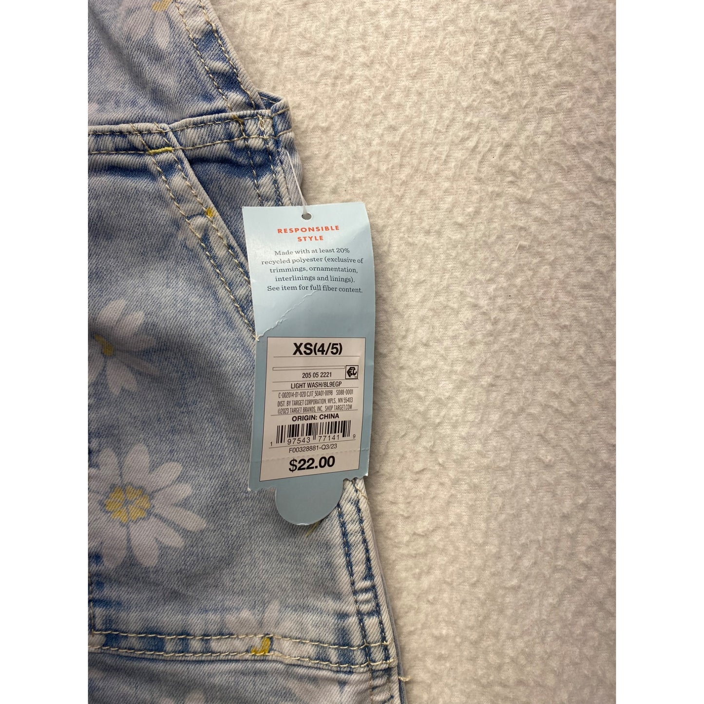 Blue Daisy Print Denim Overall Dress With Pockets By Cat & Jack #7274