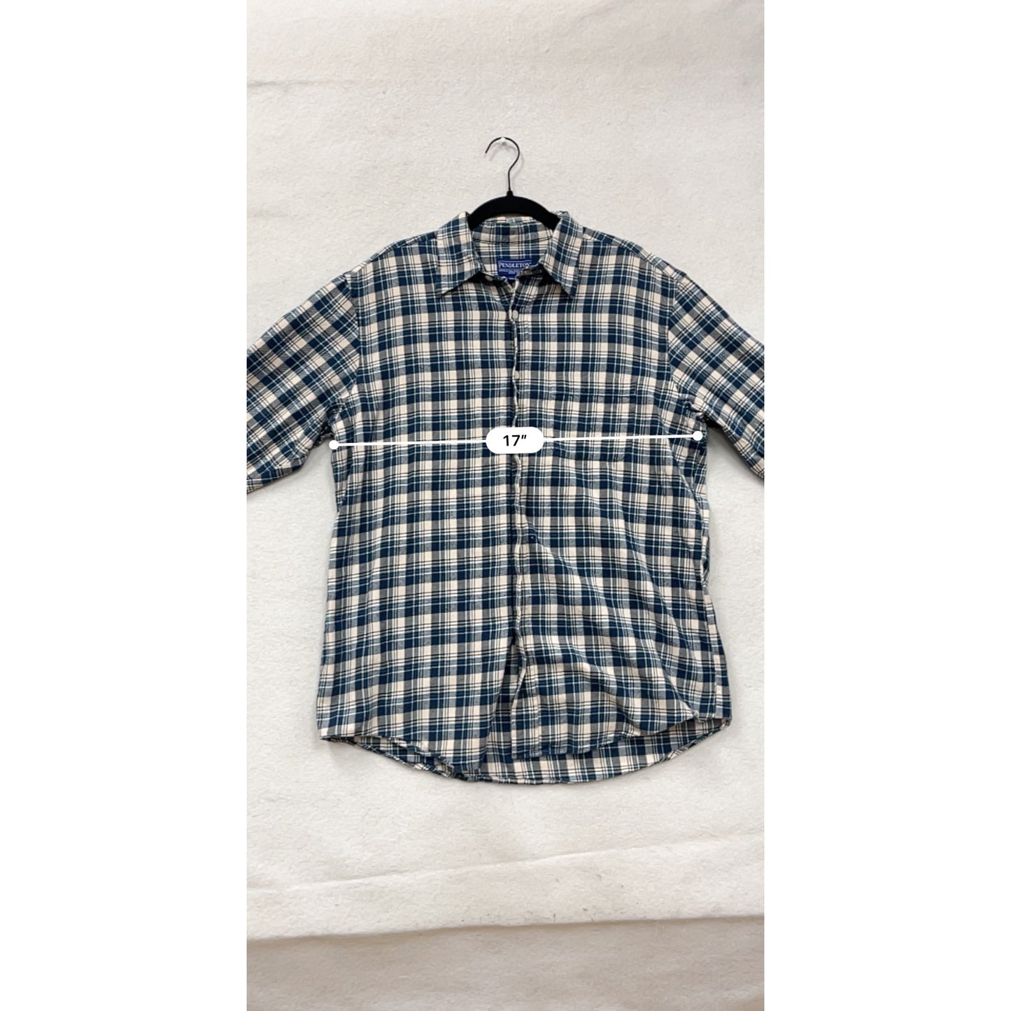Pendleton Large Blue & White Plaid Cotton Long Sleeve Button-Down Shirt #8940