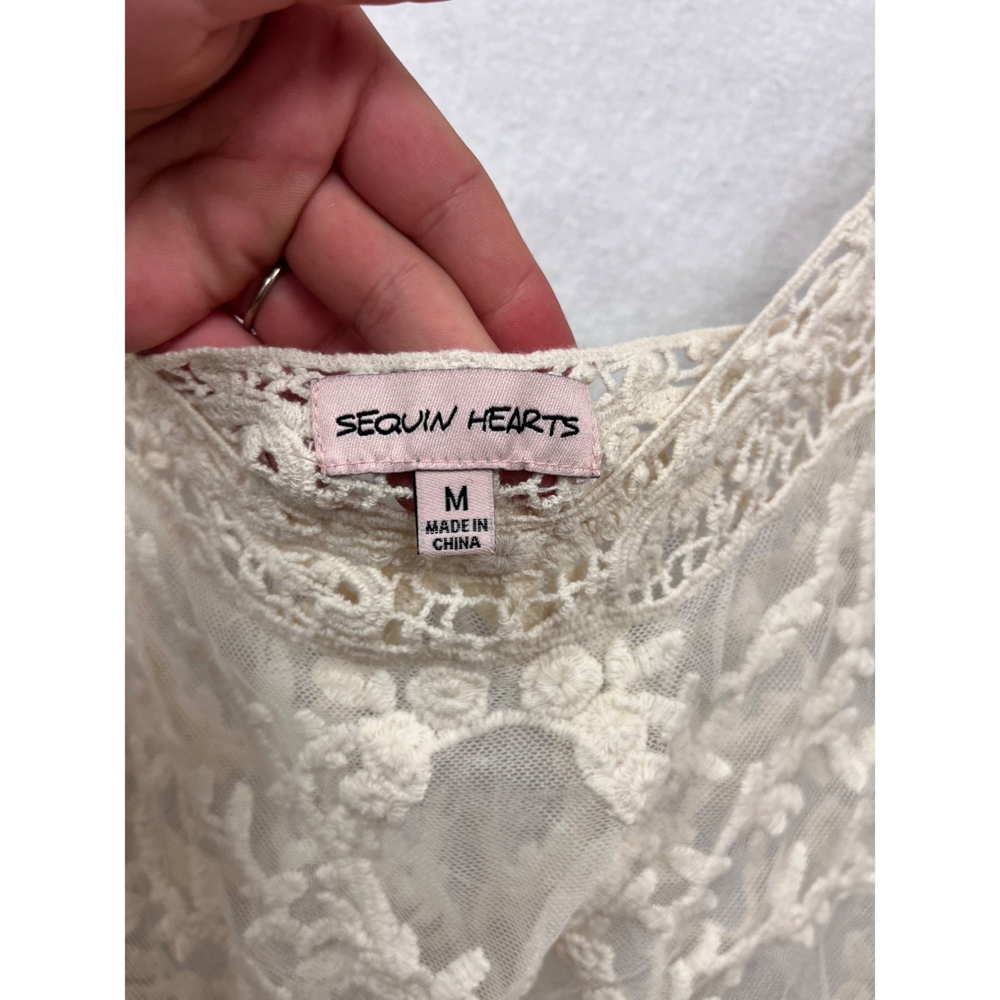Sequin Hearts Womens Medium Sheer Crochet Lace Tank Top #6495