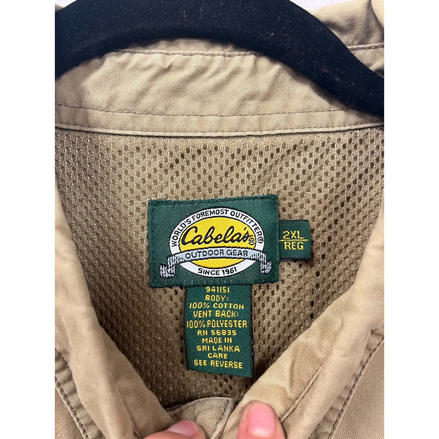 Cabelas 2XL Khaki Short Sleeve Button-Up Shirt W/ Vent Back 100% Cotton #8141