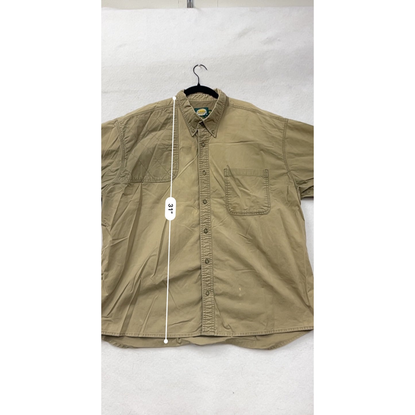 Cabelas 2XL Khaki Short Sleeve Button-Up Shirt W/ Vent Back 100% Cotton #8141