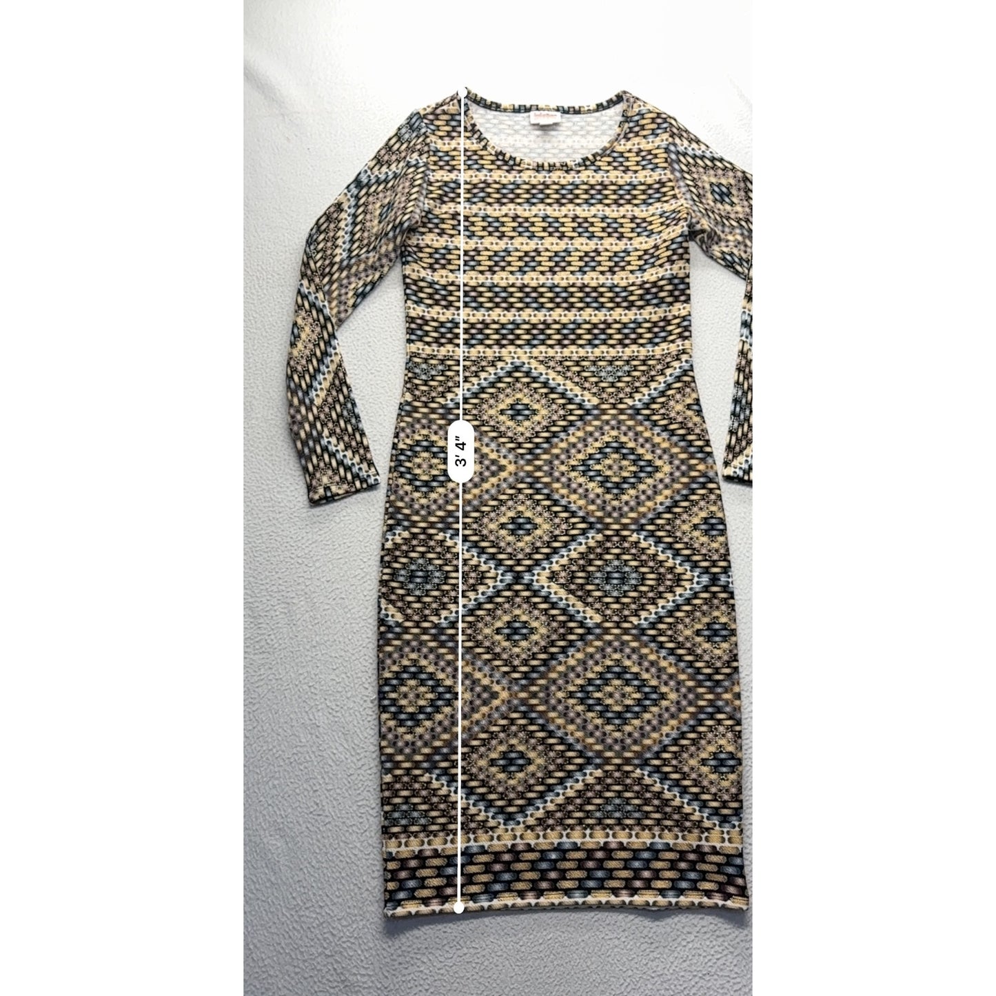 LuLaRoe XS Long Sleeve Geometric Bodycon Dress 95% Polyester 5% Spandex #7701