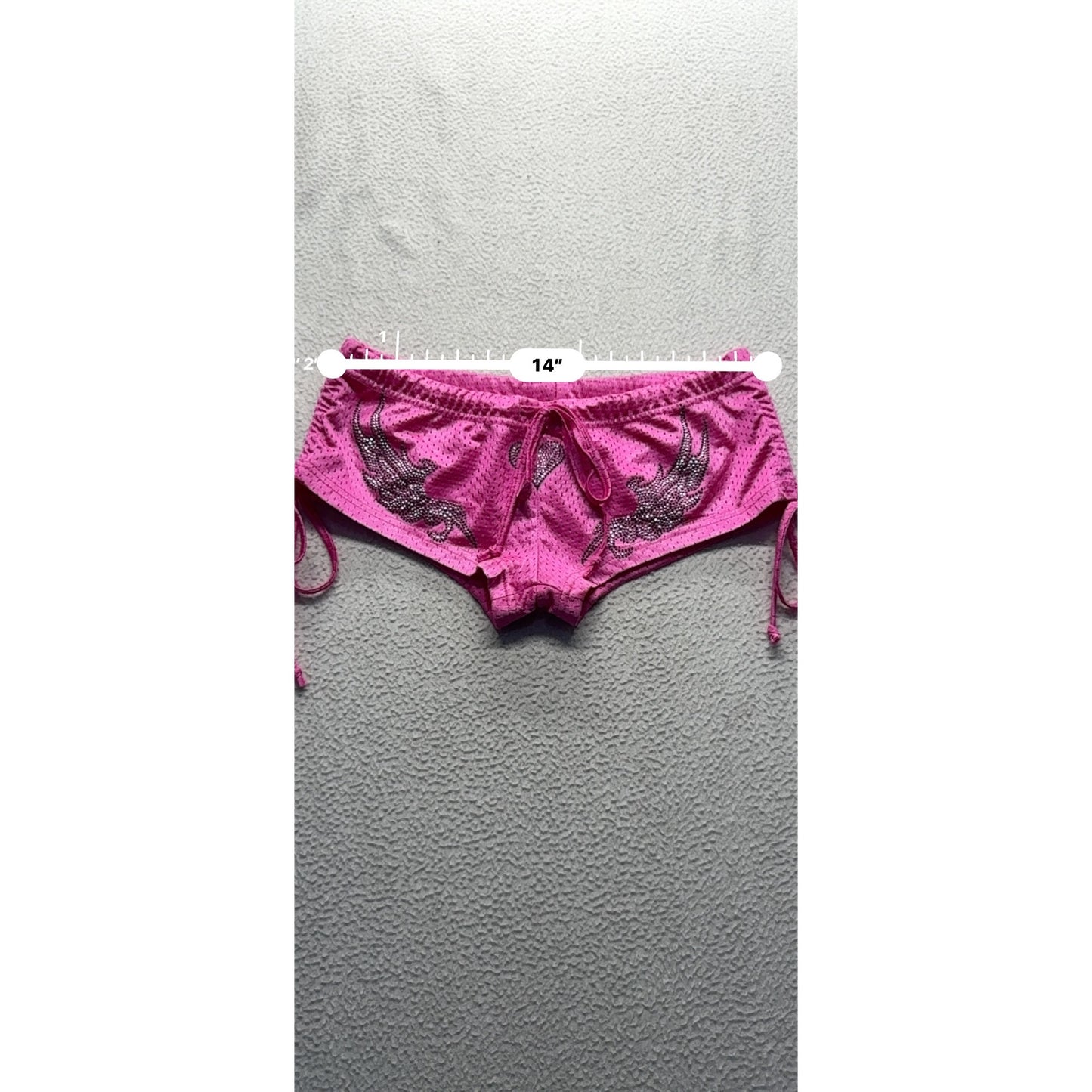 Exist Pink Mesh Drawstring Shorts With Rhinestone Wing Design X-Small #9606