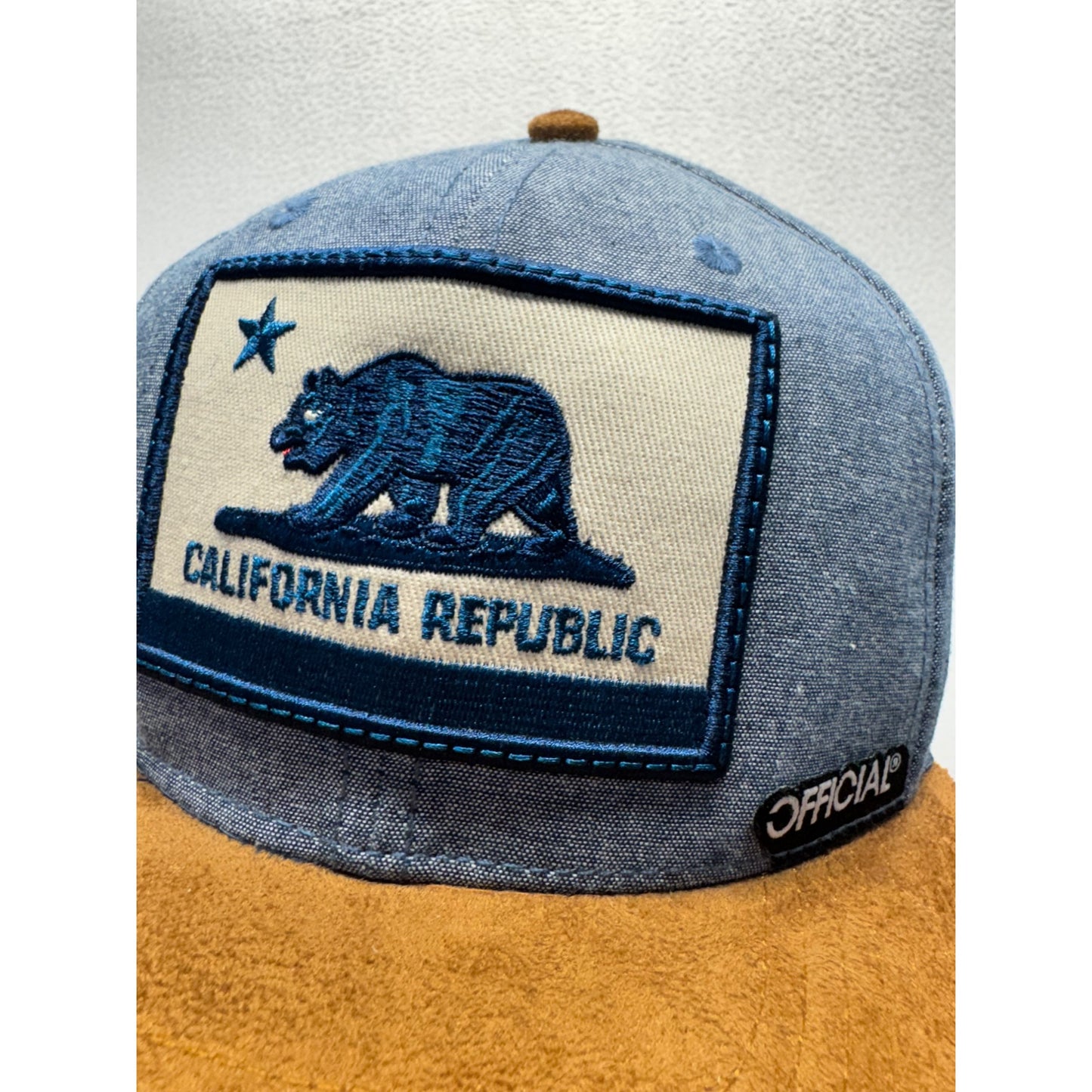 California Republic Denim & Suede Brim Snapback Hat By Official #7853
